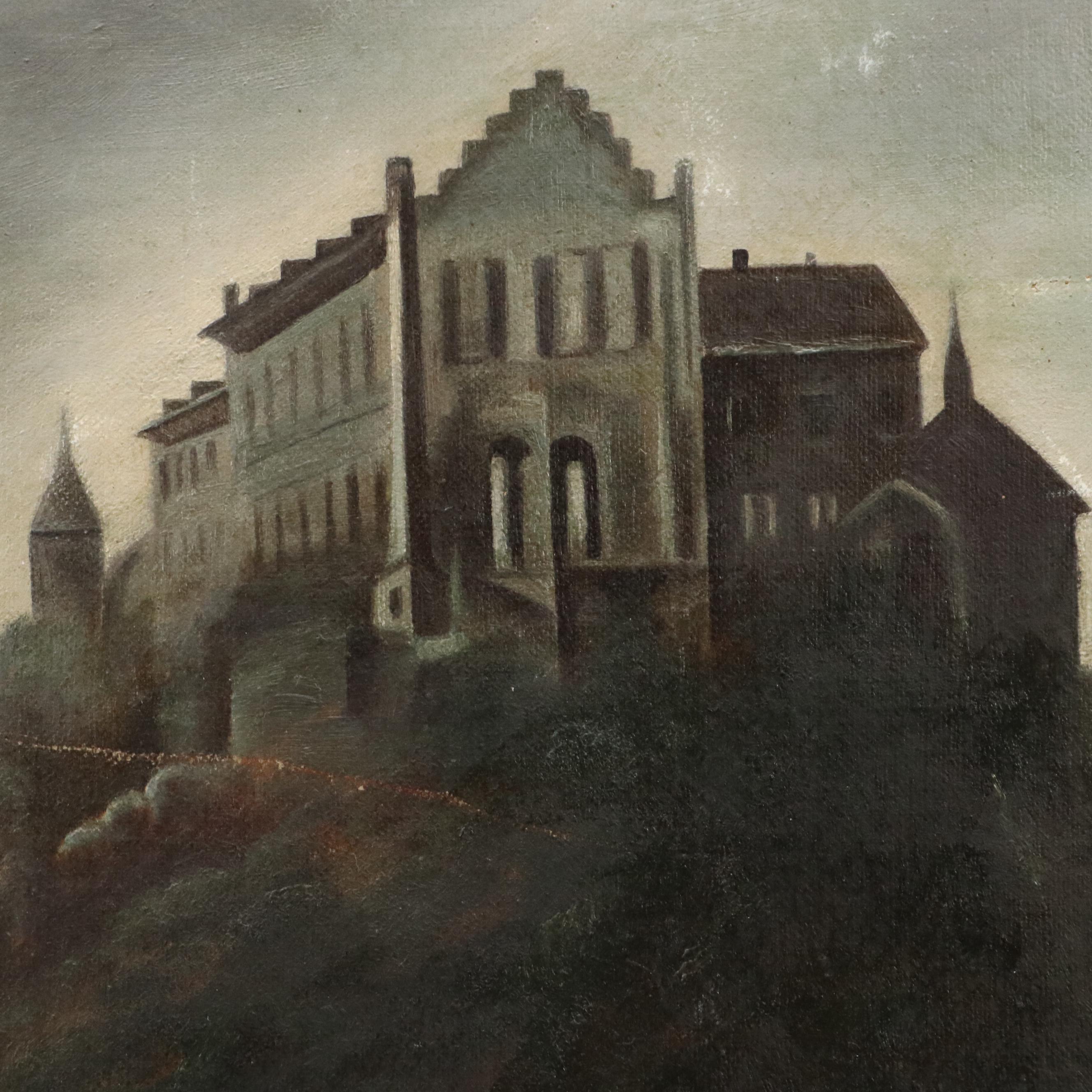 Landscape Oil Painting of Waterfall Scene with Rocky Cliffs