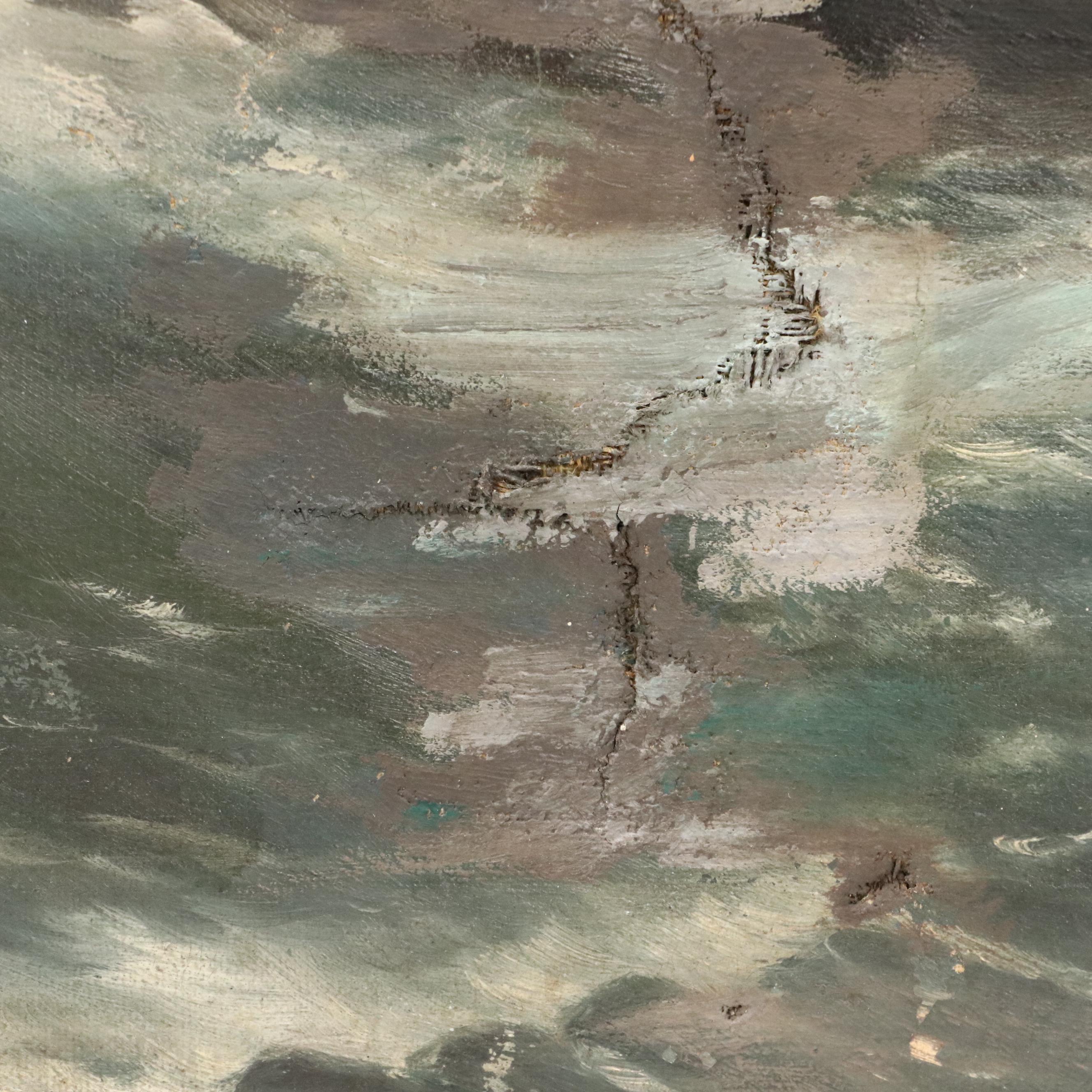 Landscape Oil Painting of Waterfall Scene with Rocky Cliffs