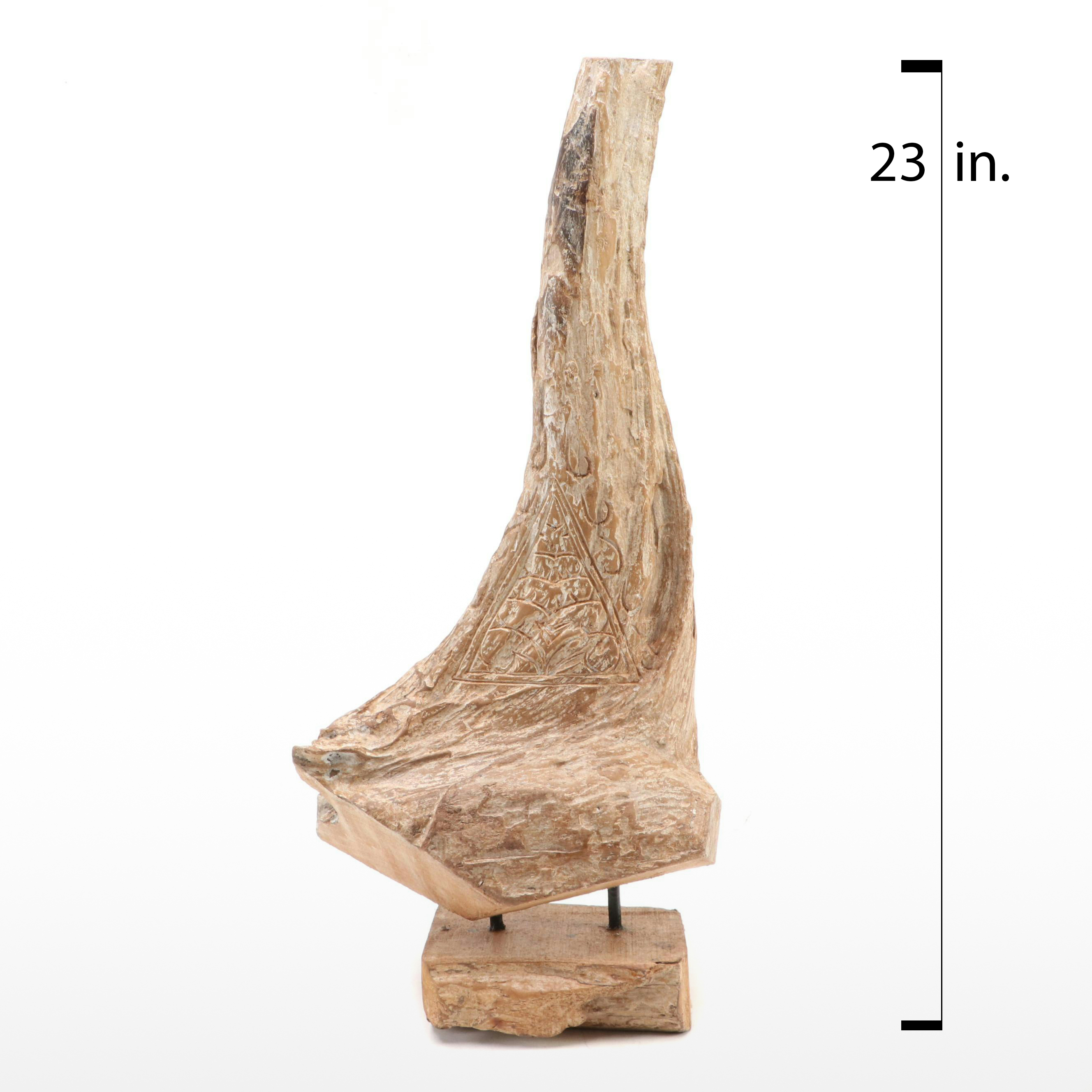 Abstract Organic Form Engraved Wood Sculpture