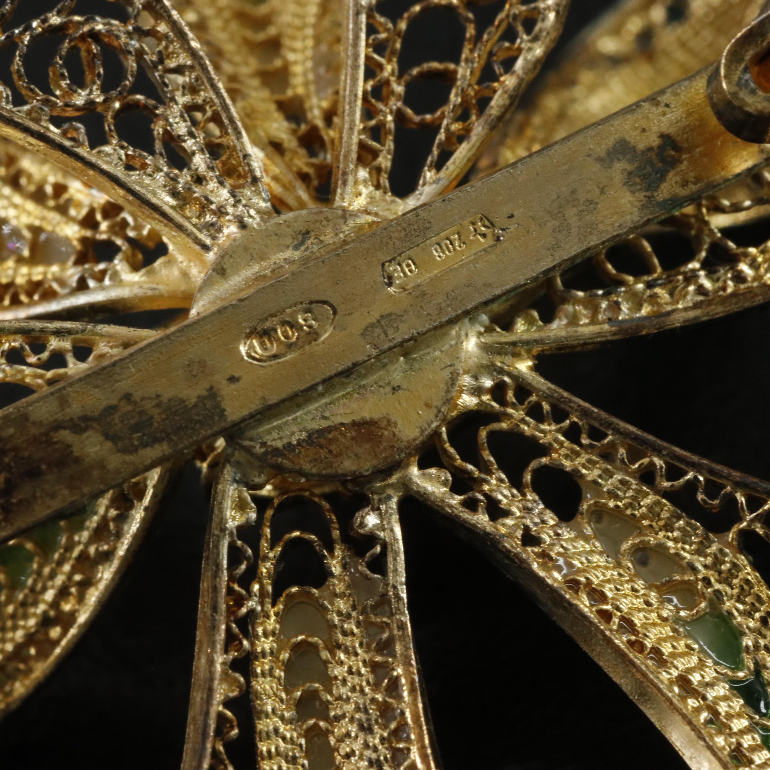 Italian 800 Silver Enamel Bow Brooch