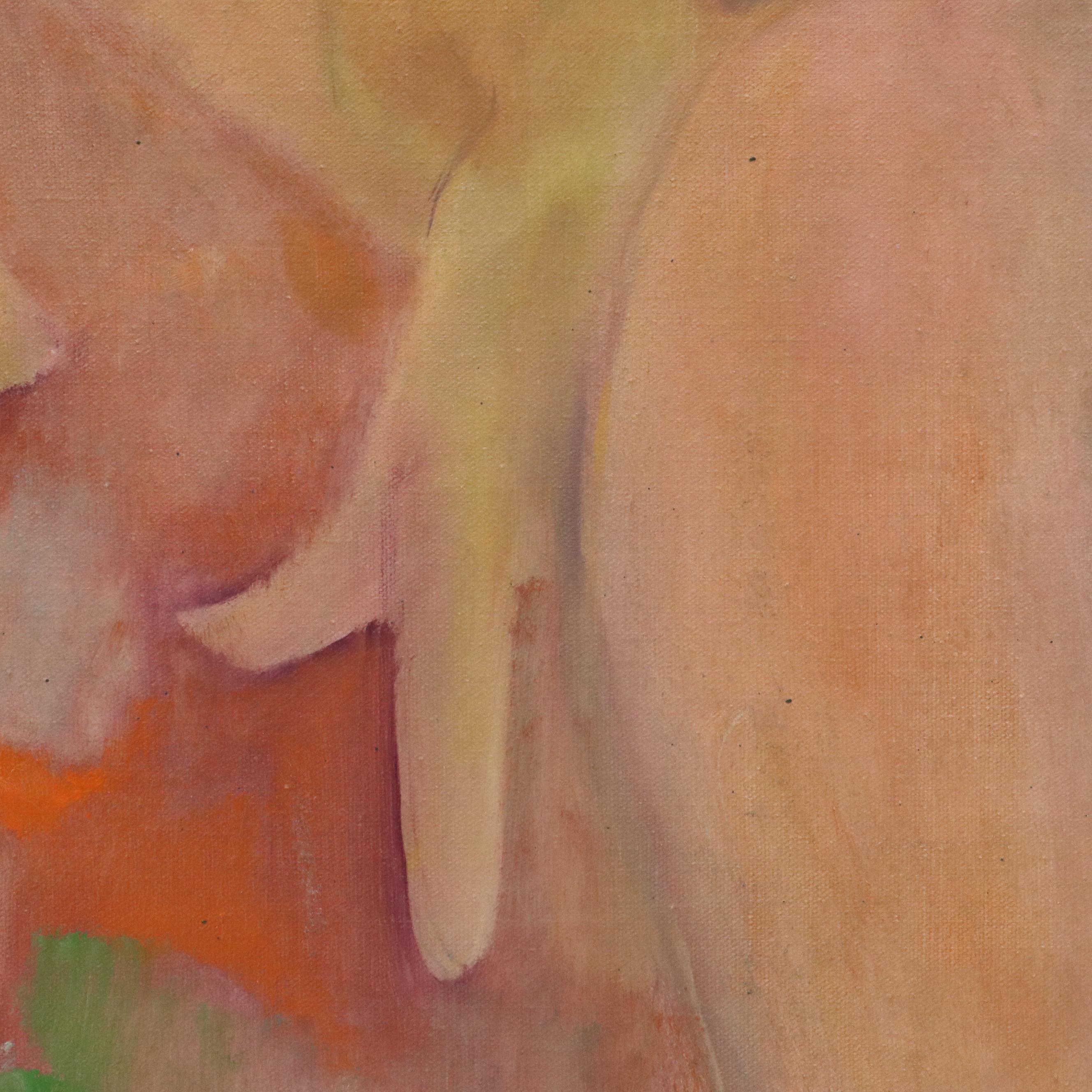 Impressionistic Style Oil Portrait of Nude Women with Flowers