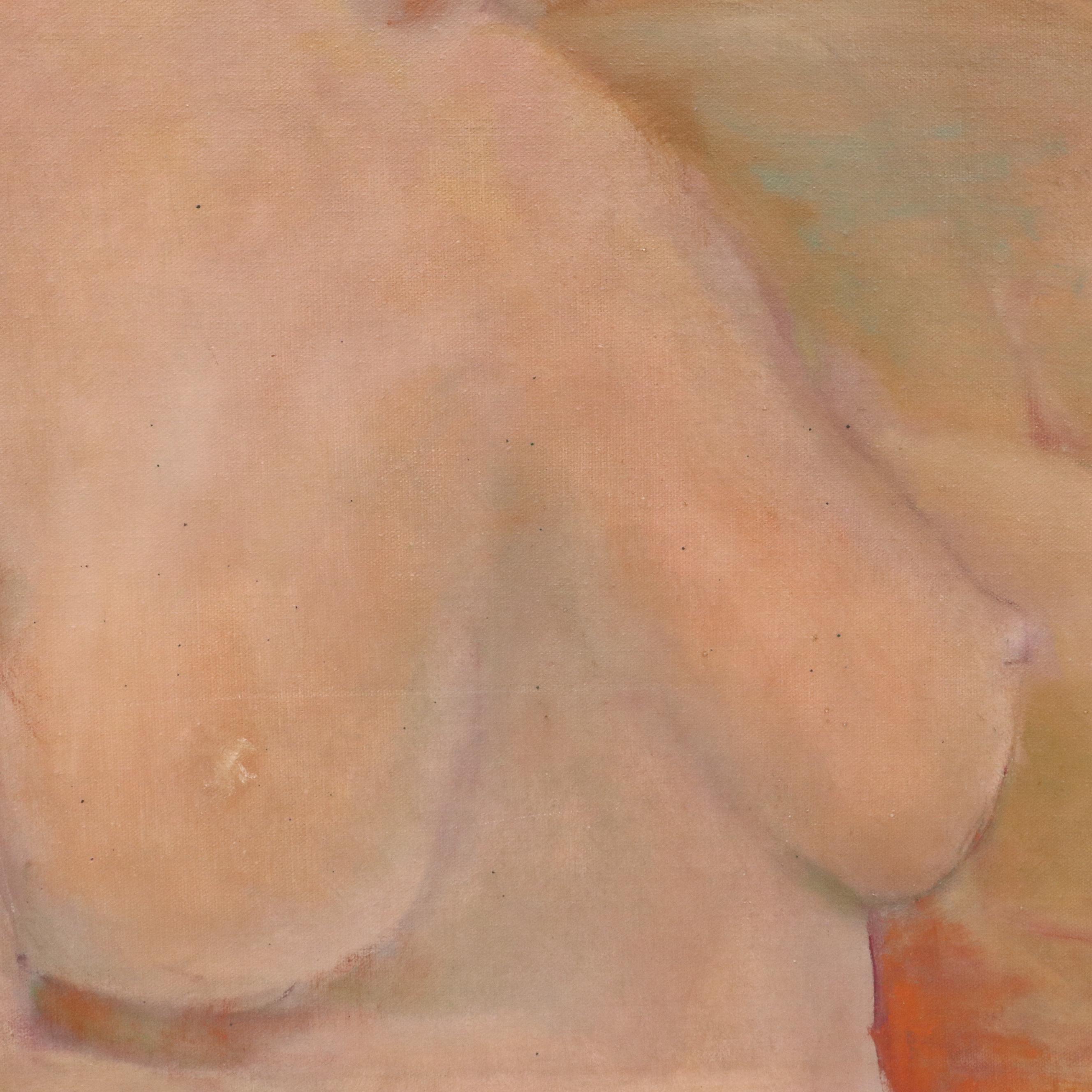 Impressionistic Style Oil Portrait of Nude Women with Flowers