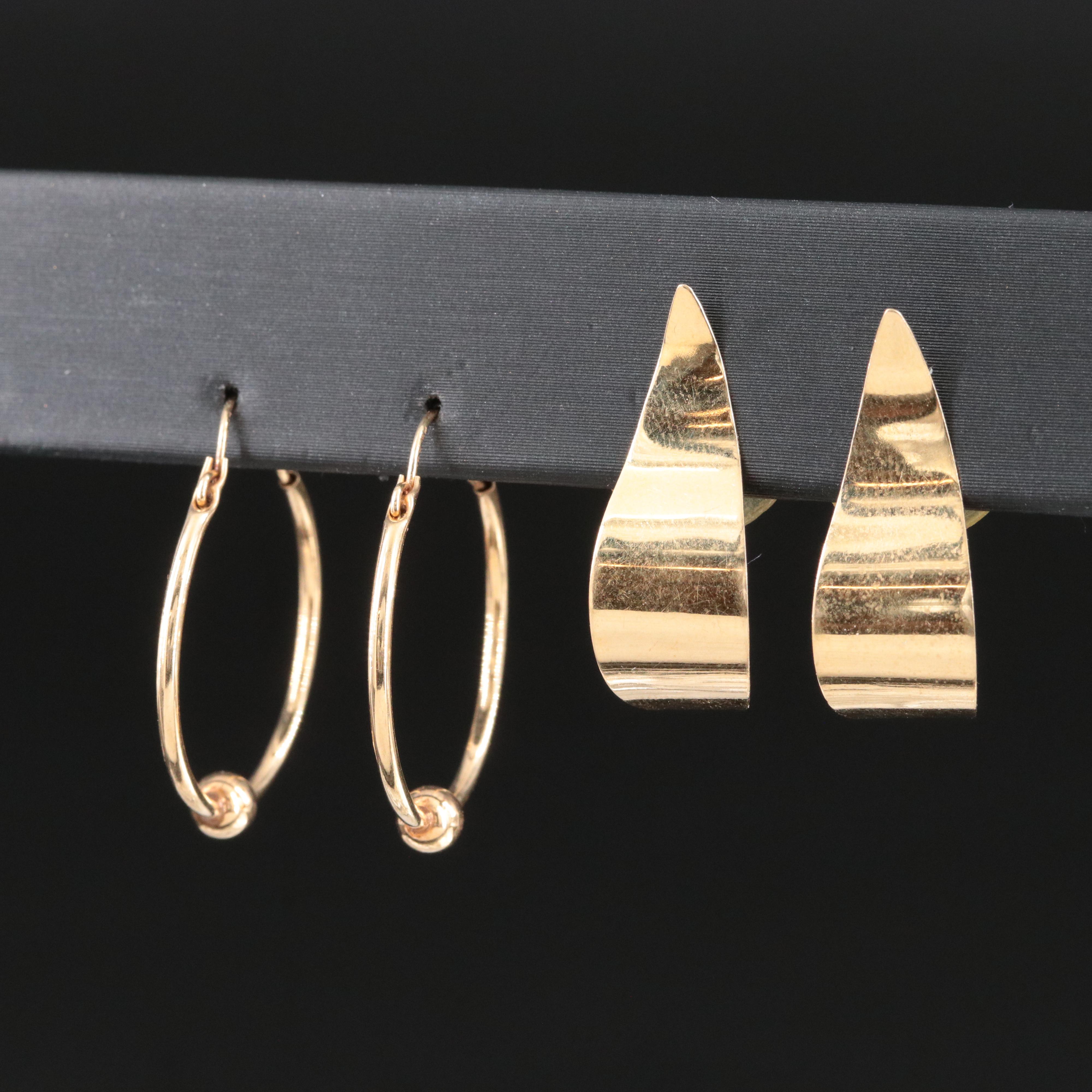 14K J Hoop and Beaded Hoop Earrings