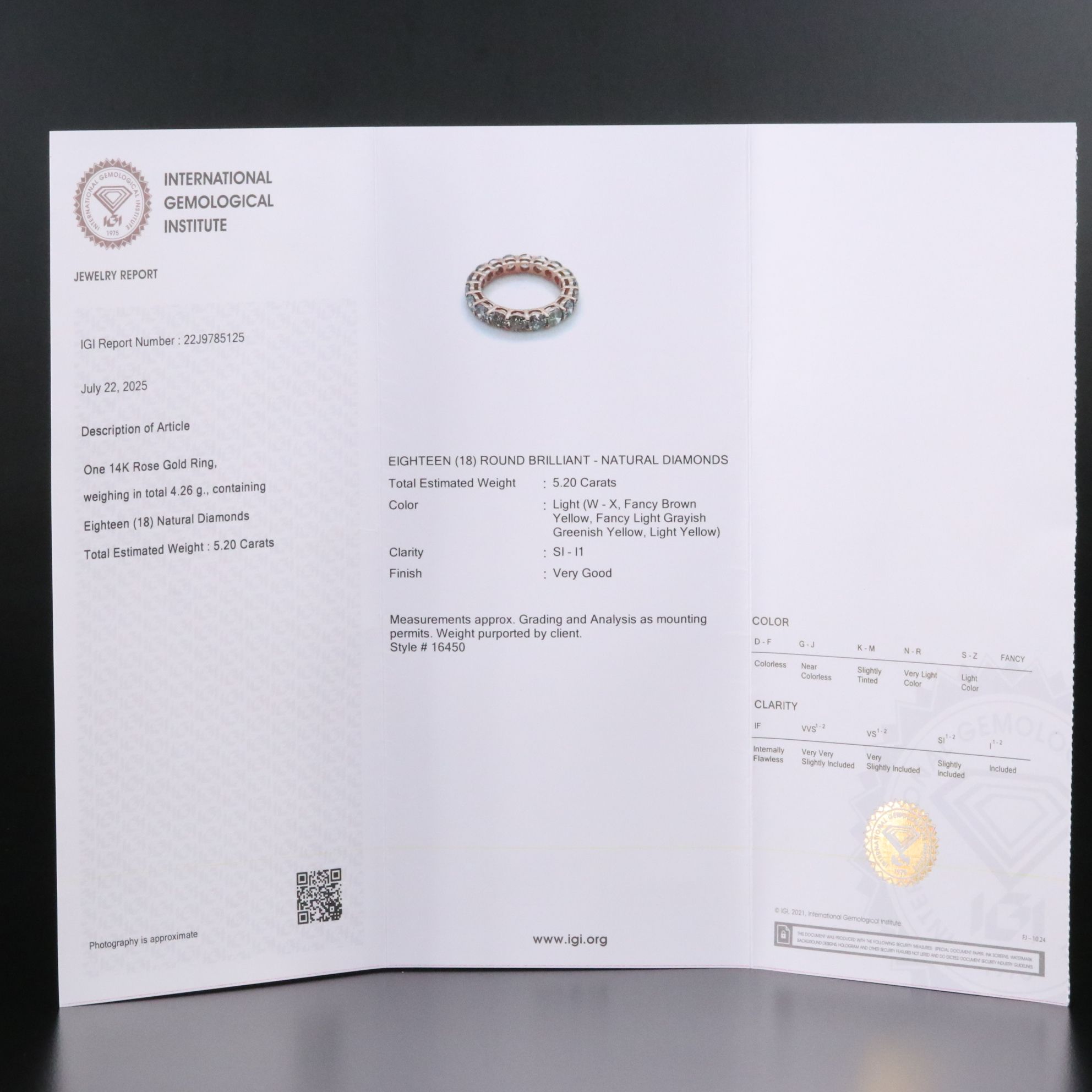 14K Rose Gold 5.20 CTW Diamond Eternity Band with IGI Jewelry Report