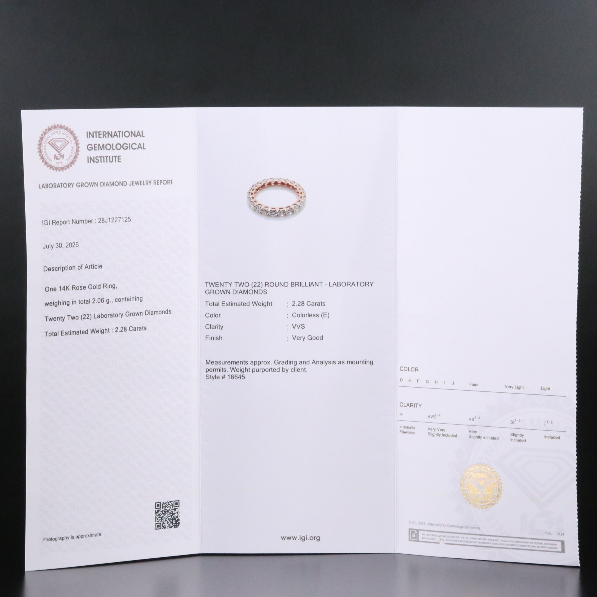 14K Rose Gold 2.28 CTW Lab Grown Diamond Eternity Band with IGI Jewelry Report
