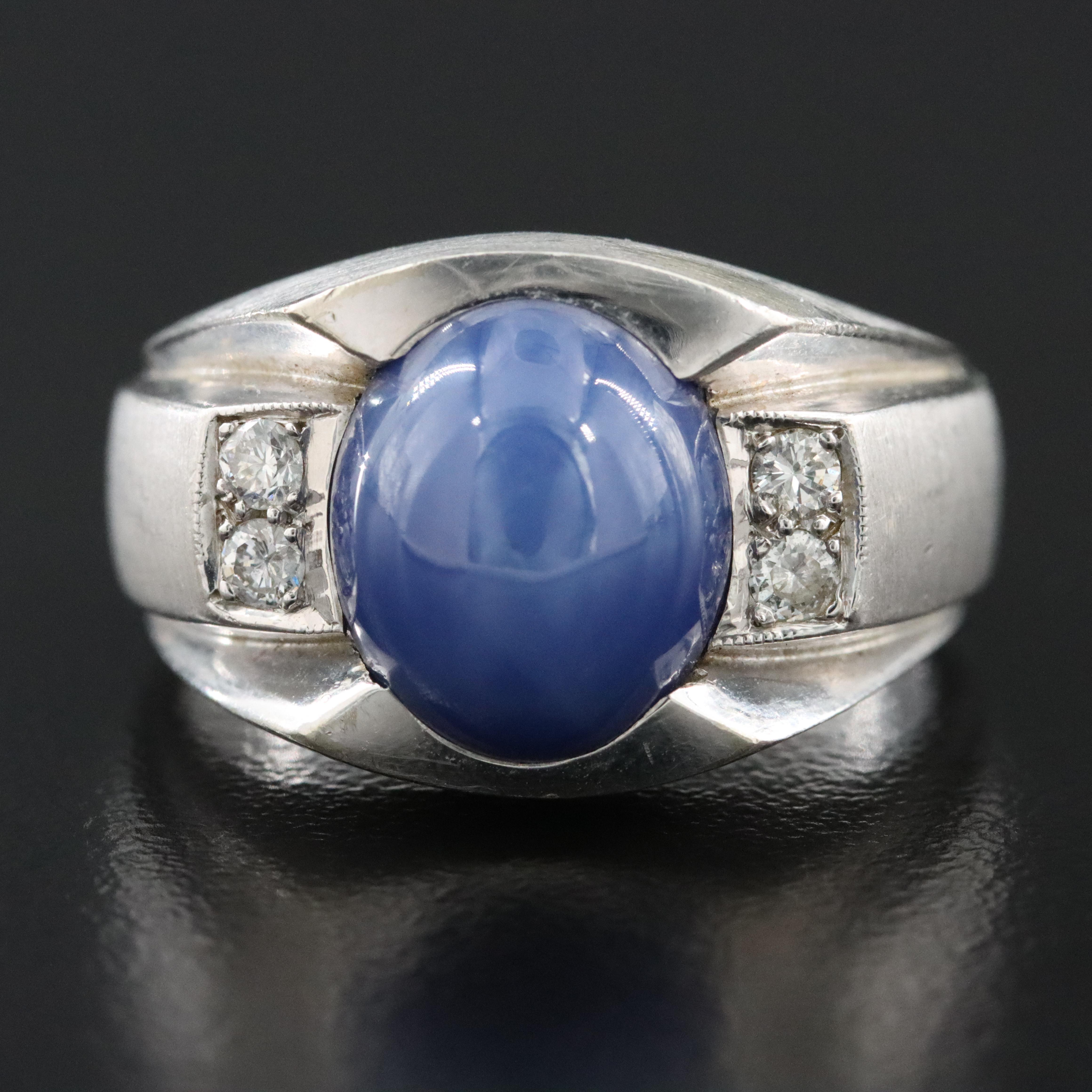 Vintage 14K Star Sapphire and Diamond Ring