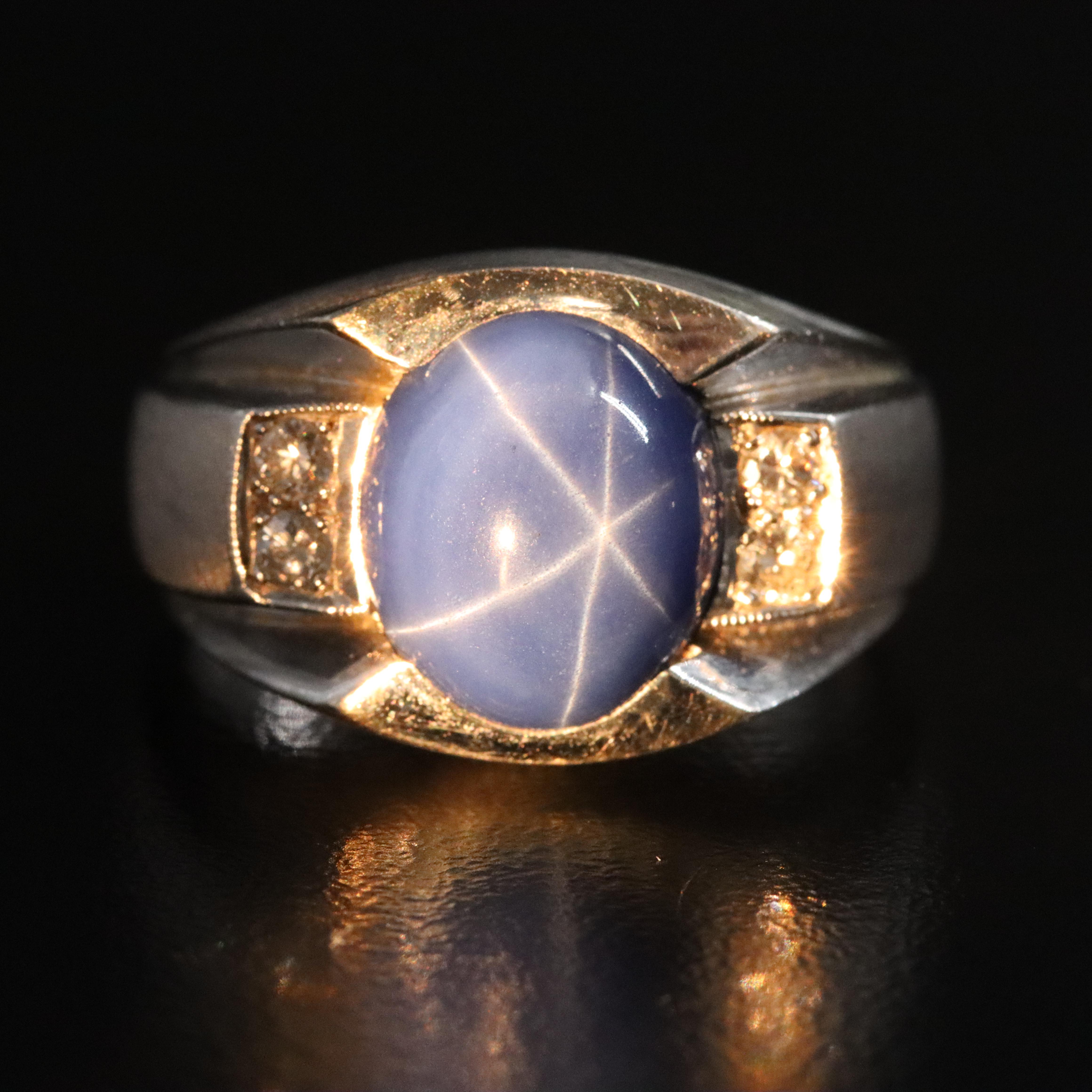 Vintage 14K Star Sapphire and Diamond Ring