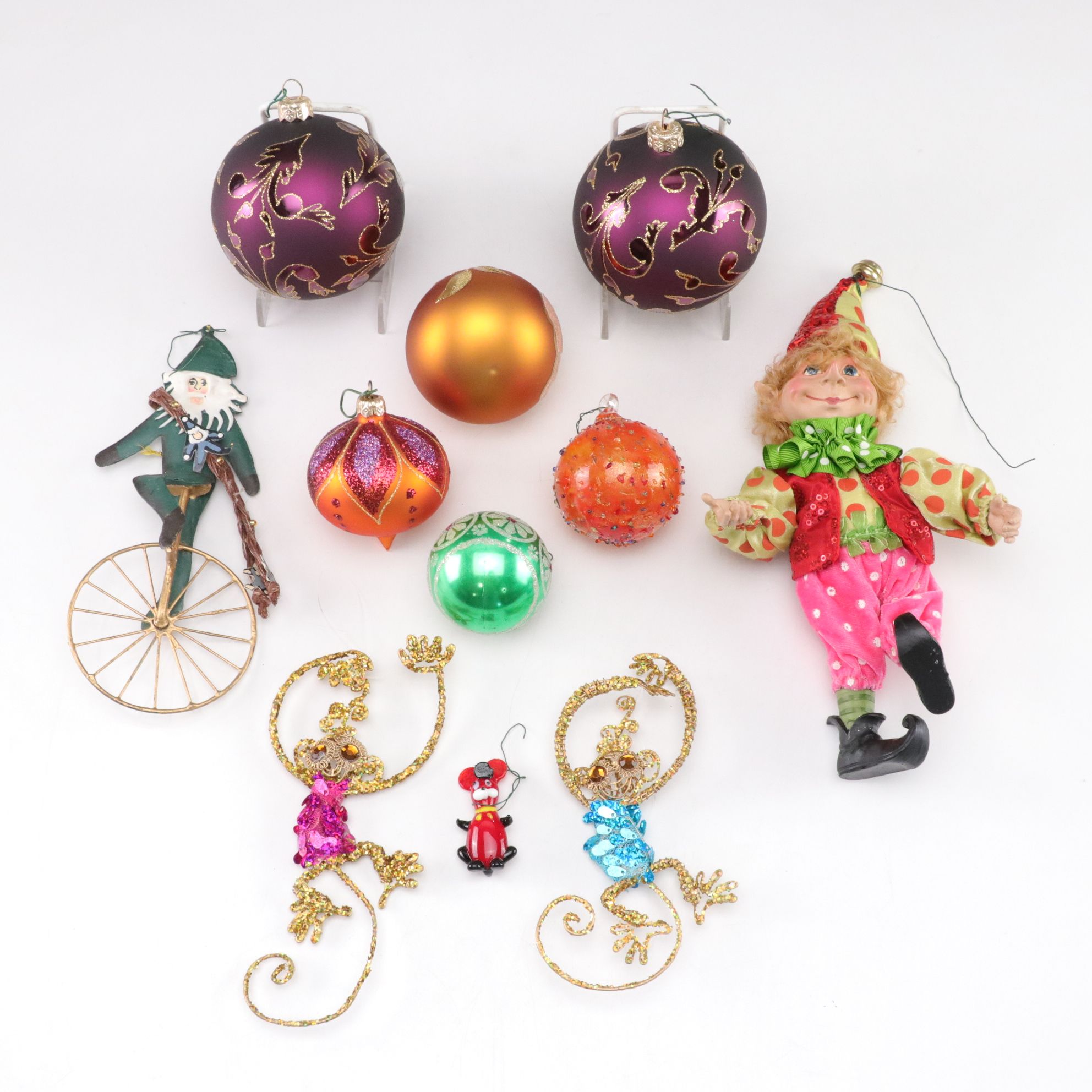 Hand-Crafted Christmas Elf Ornament with Polish Glass Ornaments and More