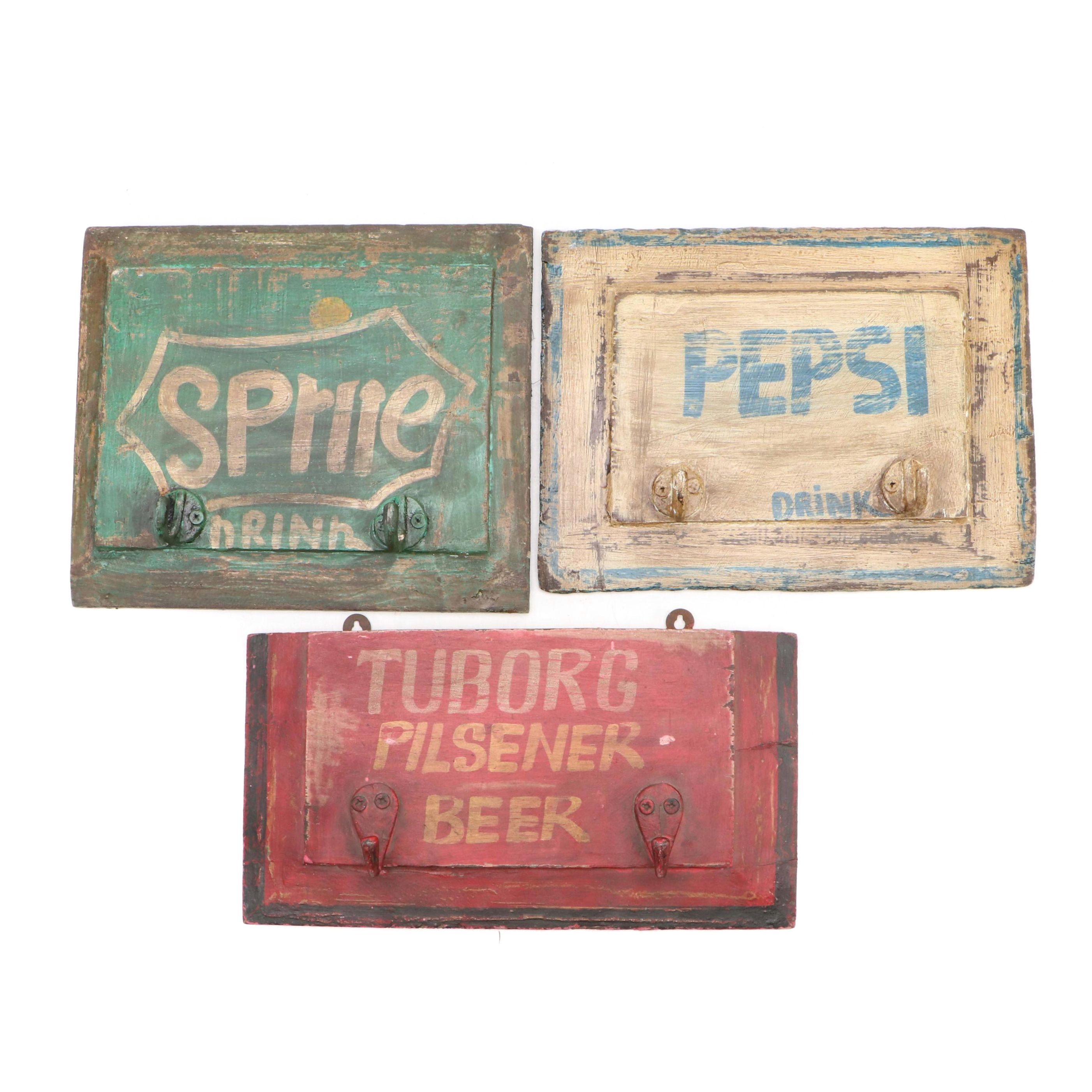 Beer, Pepsi, and Sprite Advertising Hanging Coat Racks