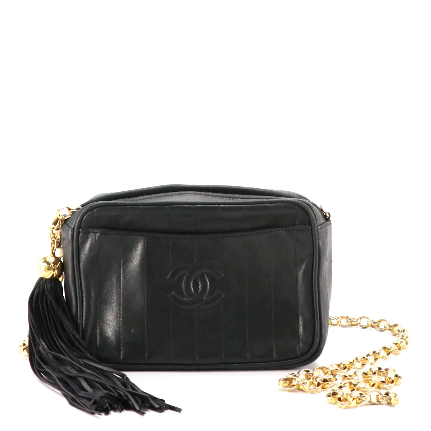 Chanel CC Tassel Camera Bag in Vertical Stitch Lambskin Leather