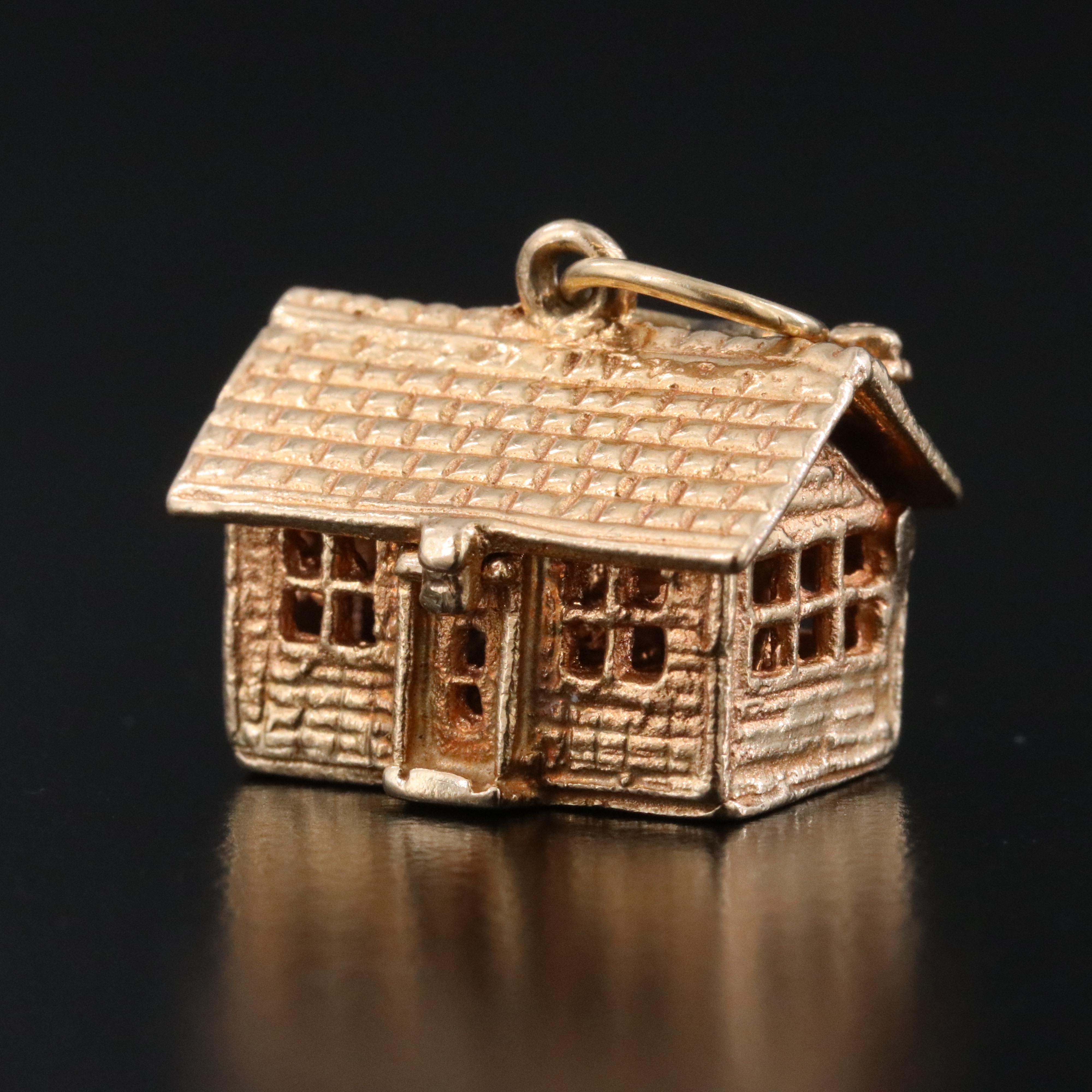 14K Articulated House Charm Pendant