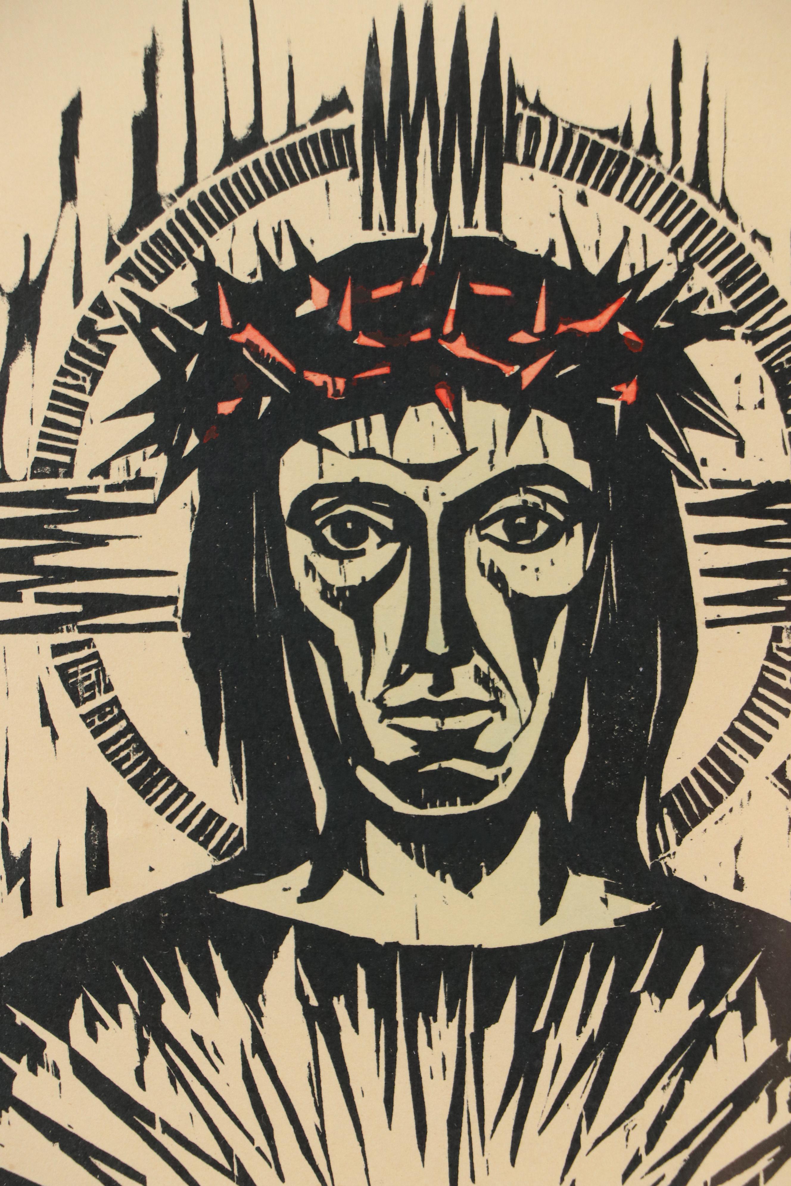 Sacred Heart Crucifixion Linocut, 21st Century