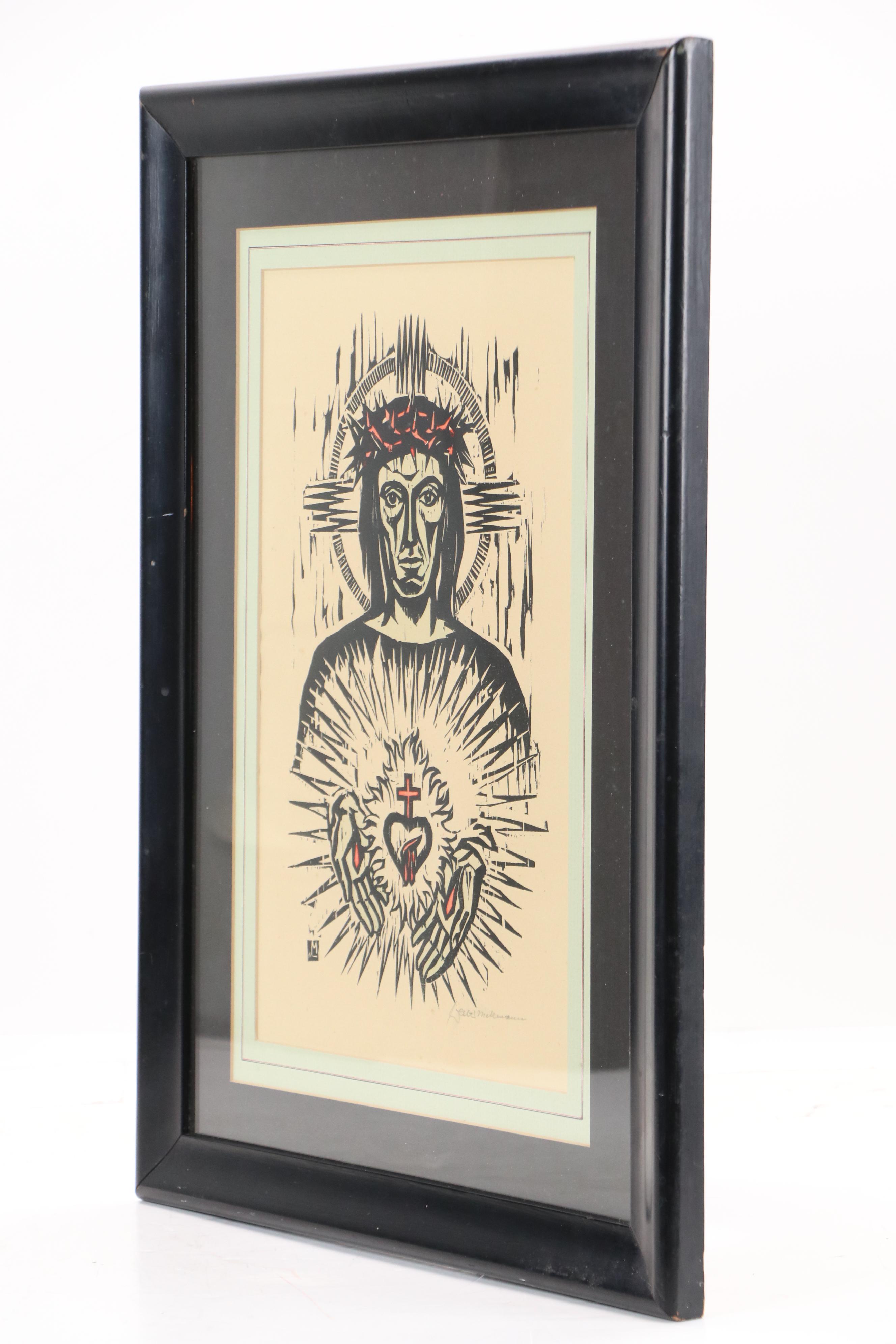 Sacred Heart Crucifixion Linocut, 21st Century
