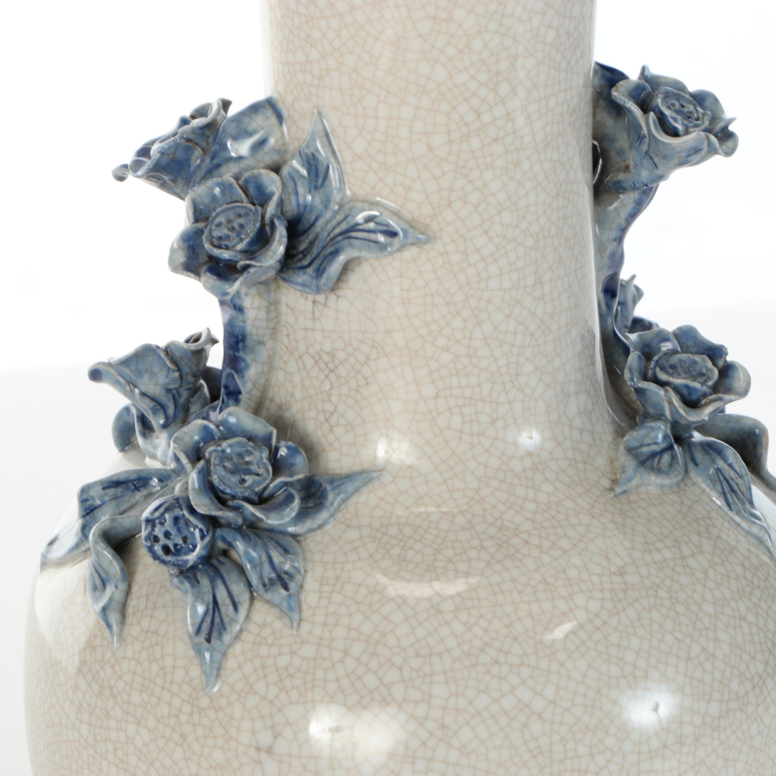 Bradburn Gallery Porcelain Vase Lamps with Lotus Handles & Scalloped Bell Shades