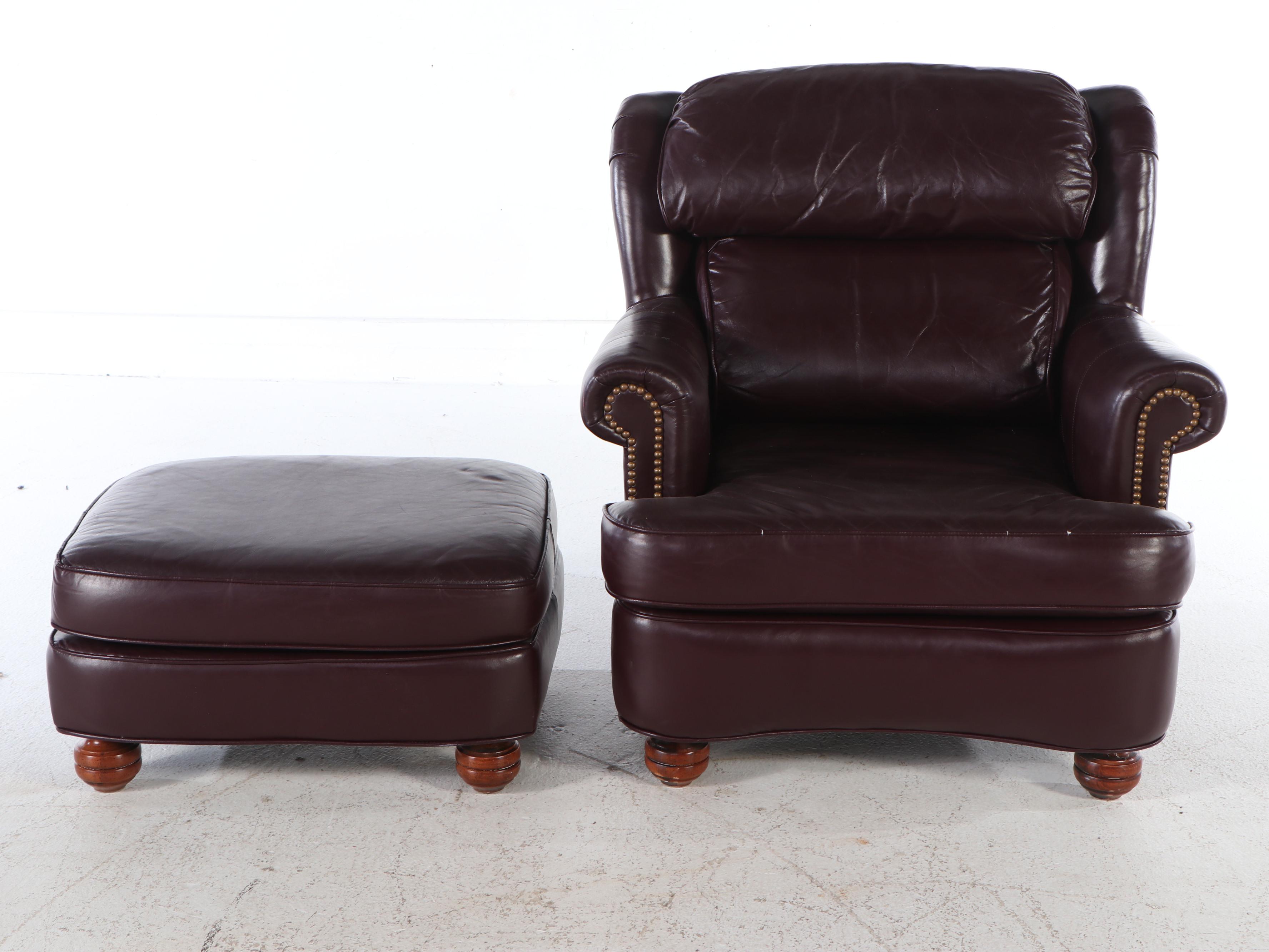 Sam Moore Leather Armchair and Ottoman