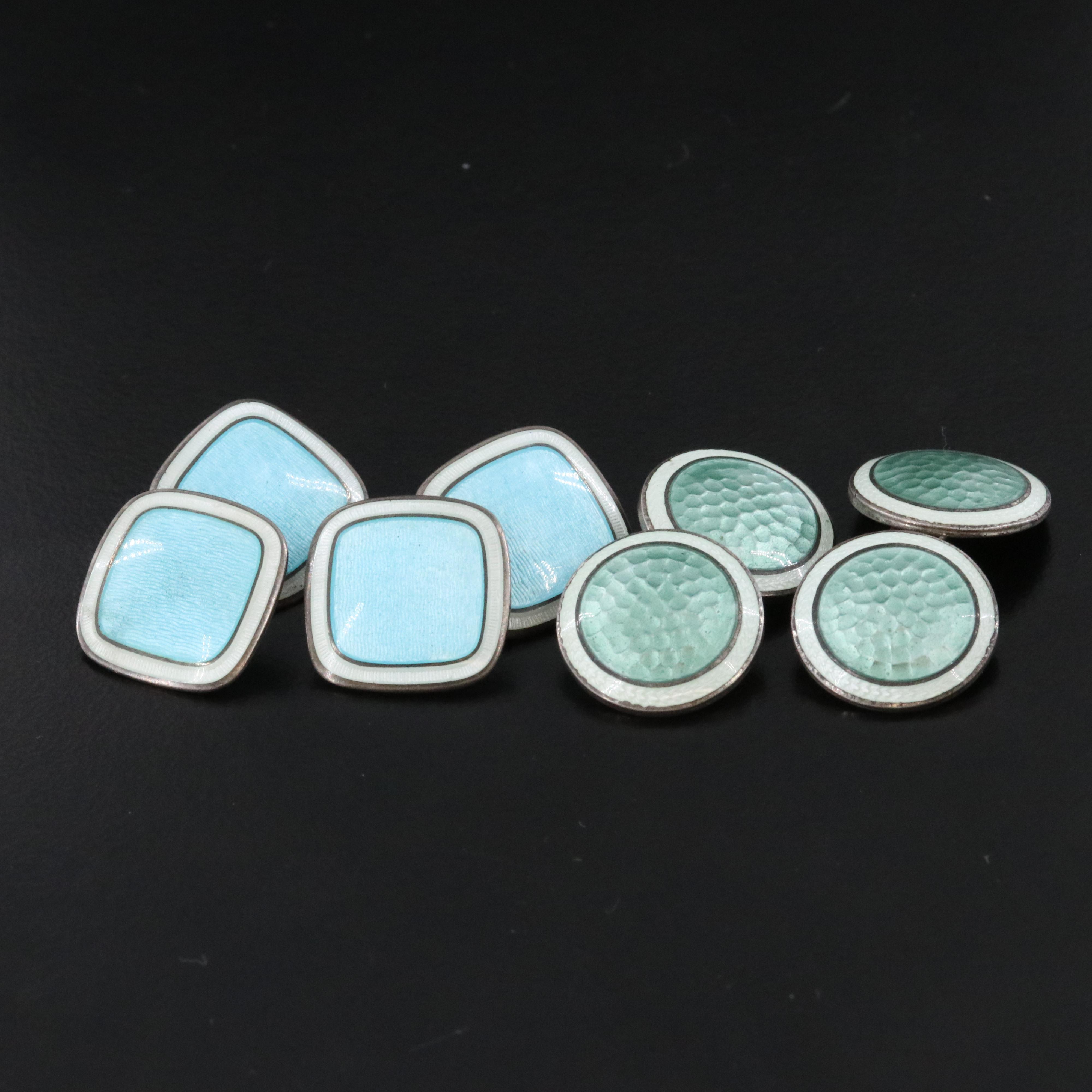 Art Deco Sterling ​Guilloché Enamel Cufflinks