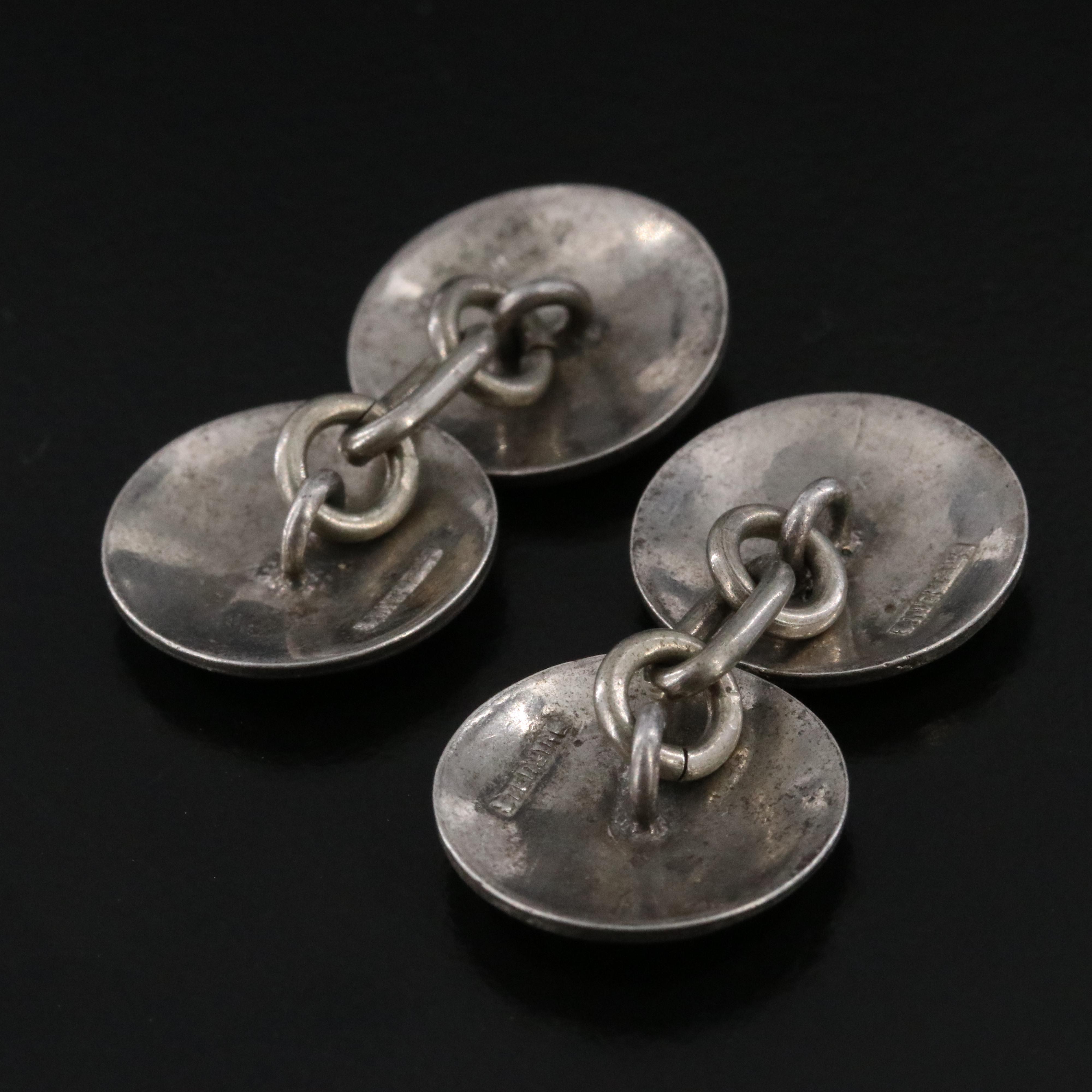 Art Deco Sterling ​Guilloché Enamel Cufflinks