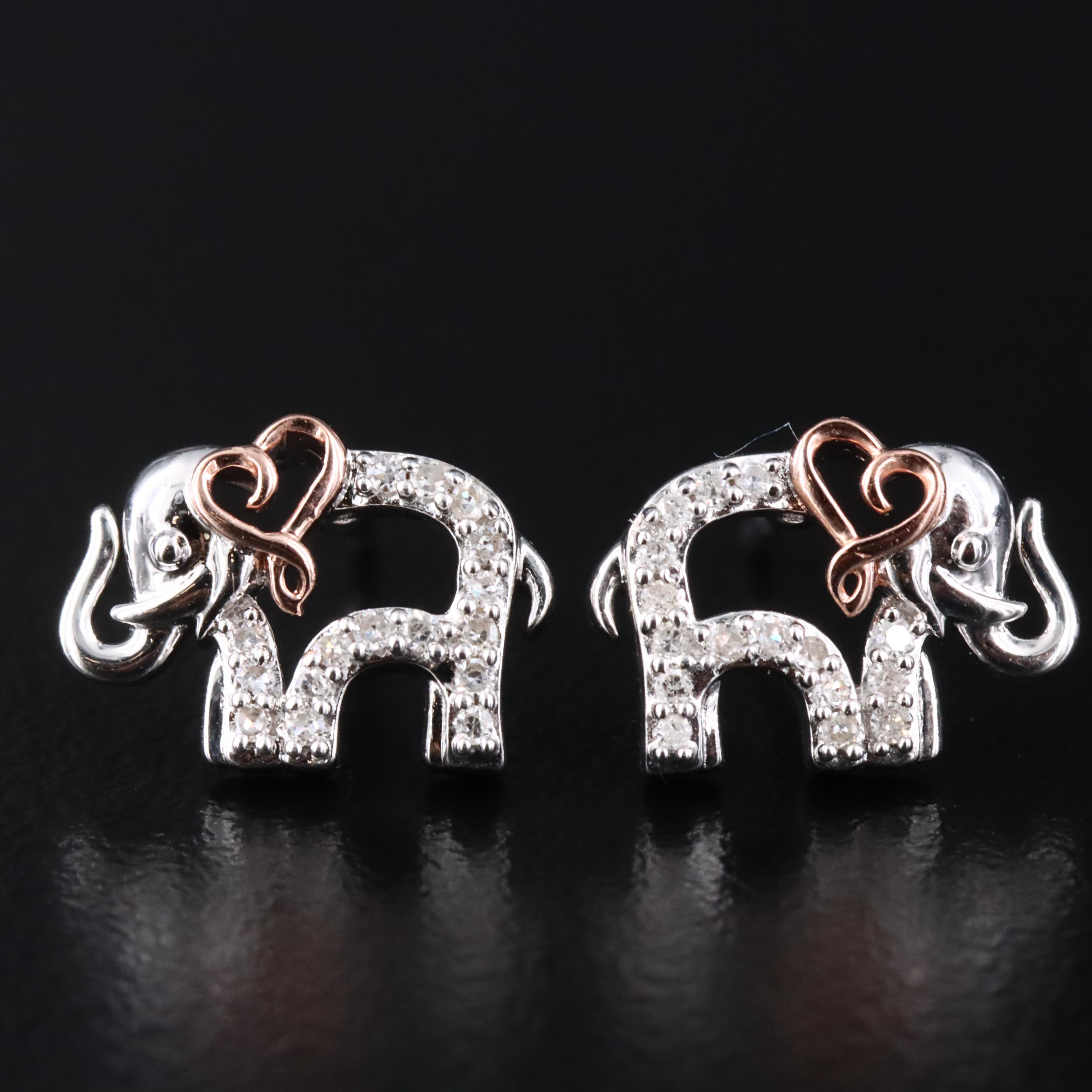 Sterling Diamond Lucky Elephant Earrings