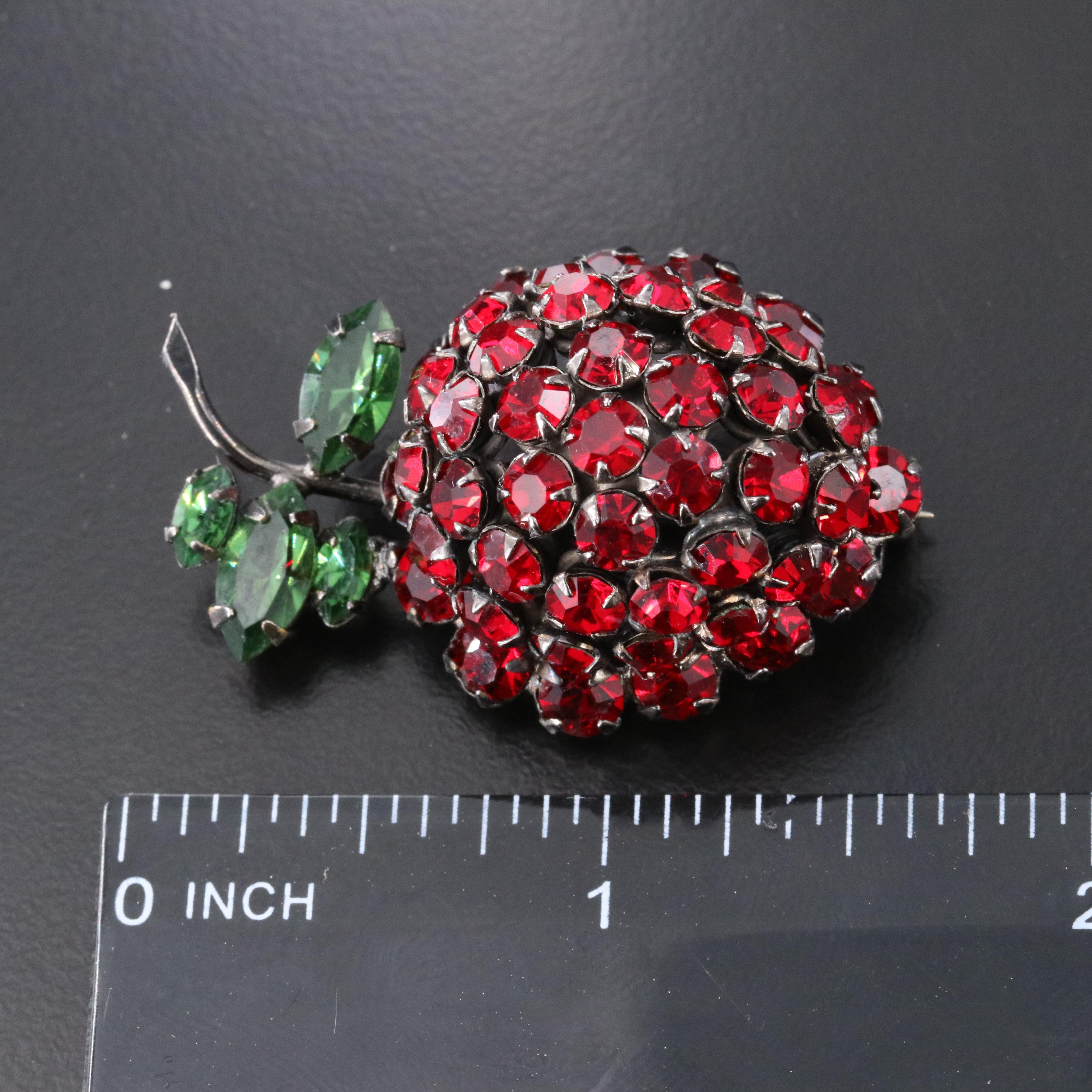 Schreiner Crystal Strawberry Brooch, 1950s