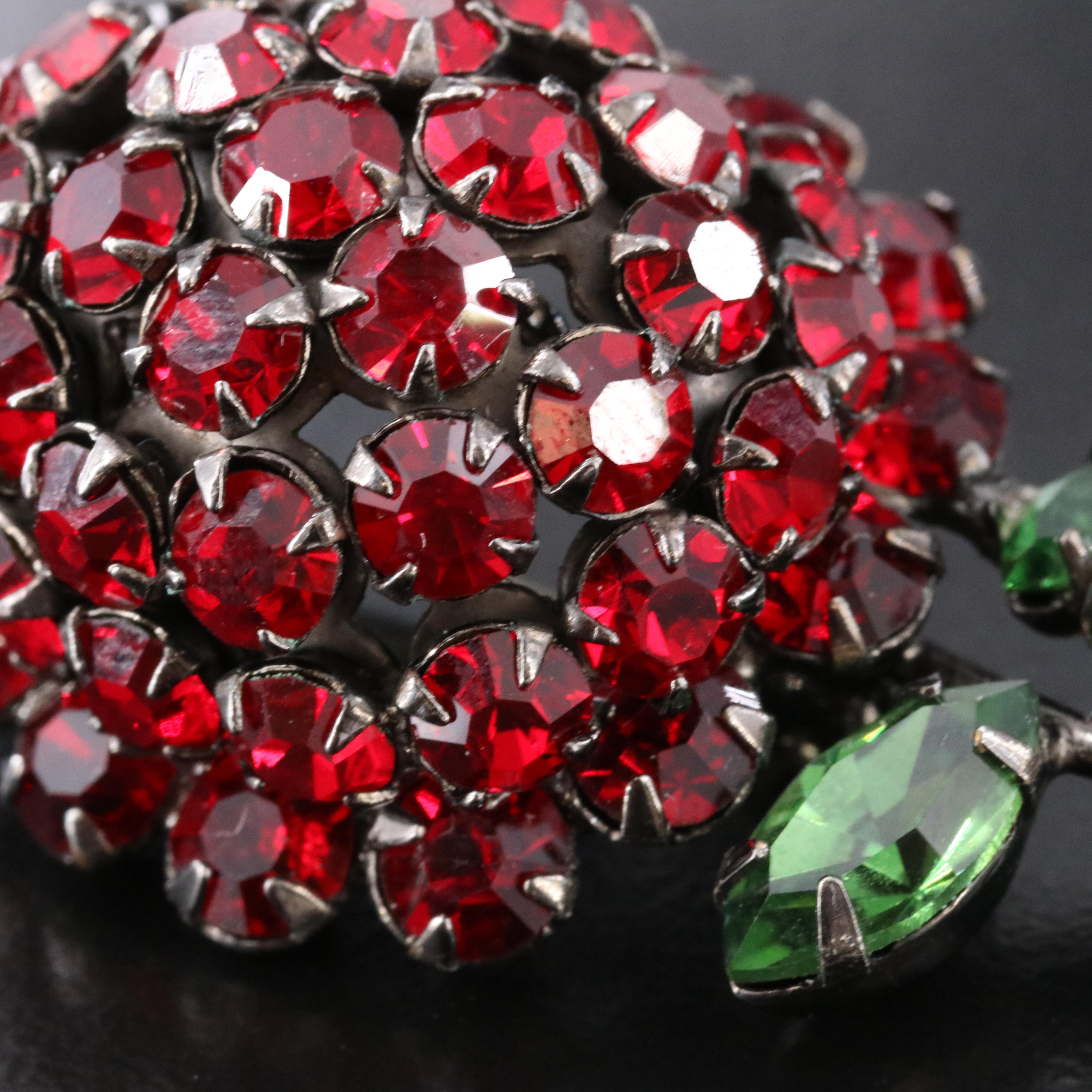 Schreiner Crystal Strawberry Brooch, 1950s