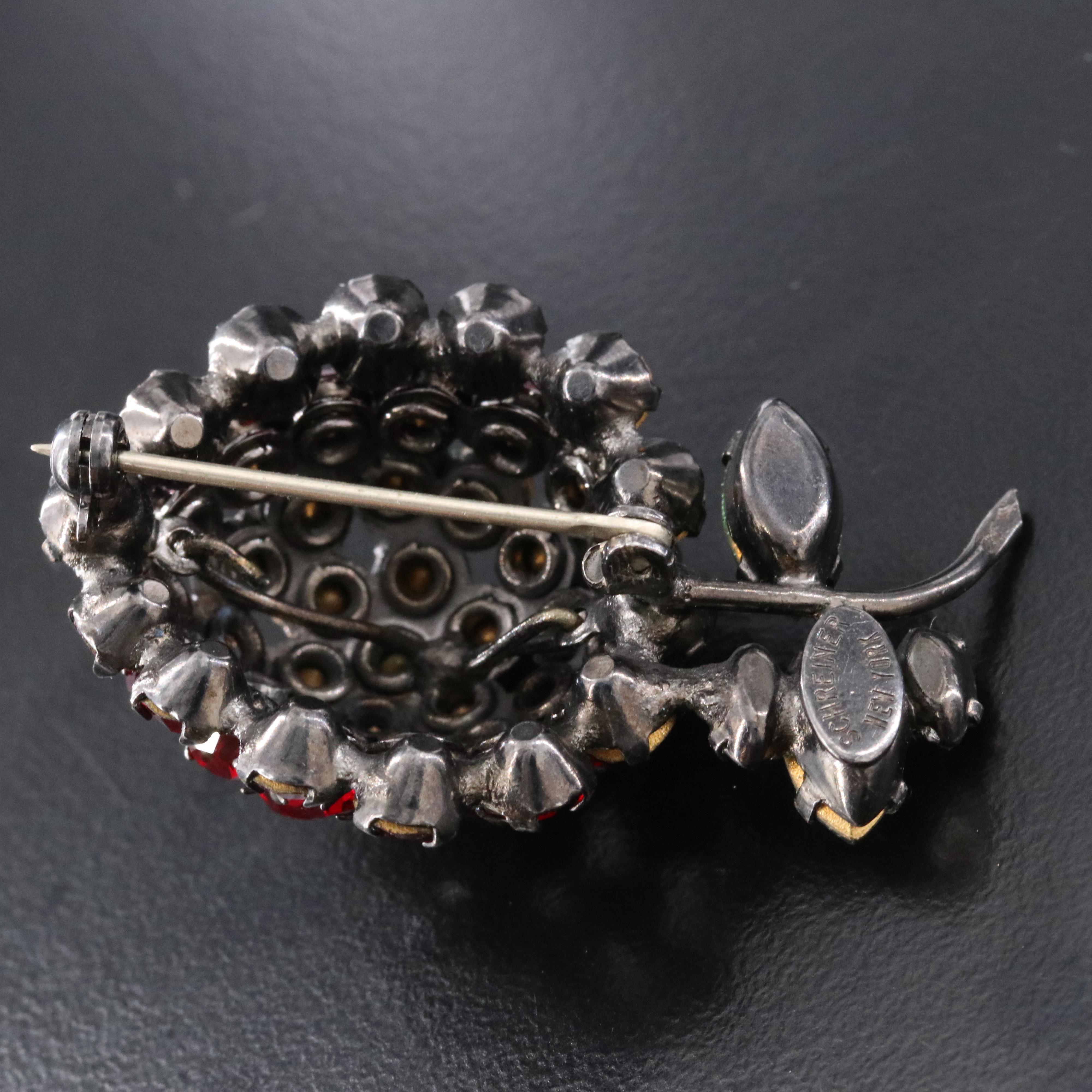 Schreiner Crystal Strawberry Brooch, 1950s