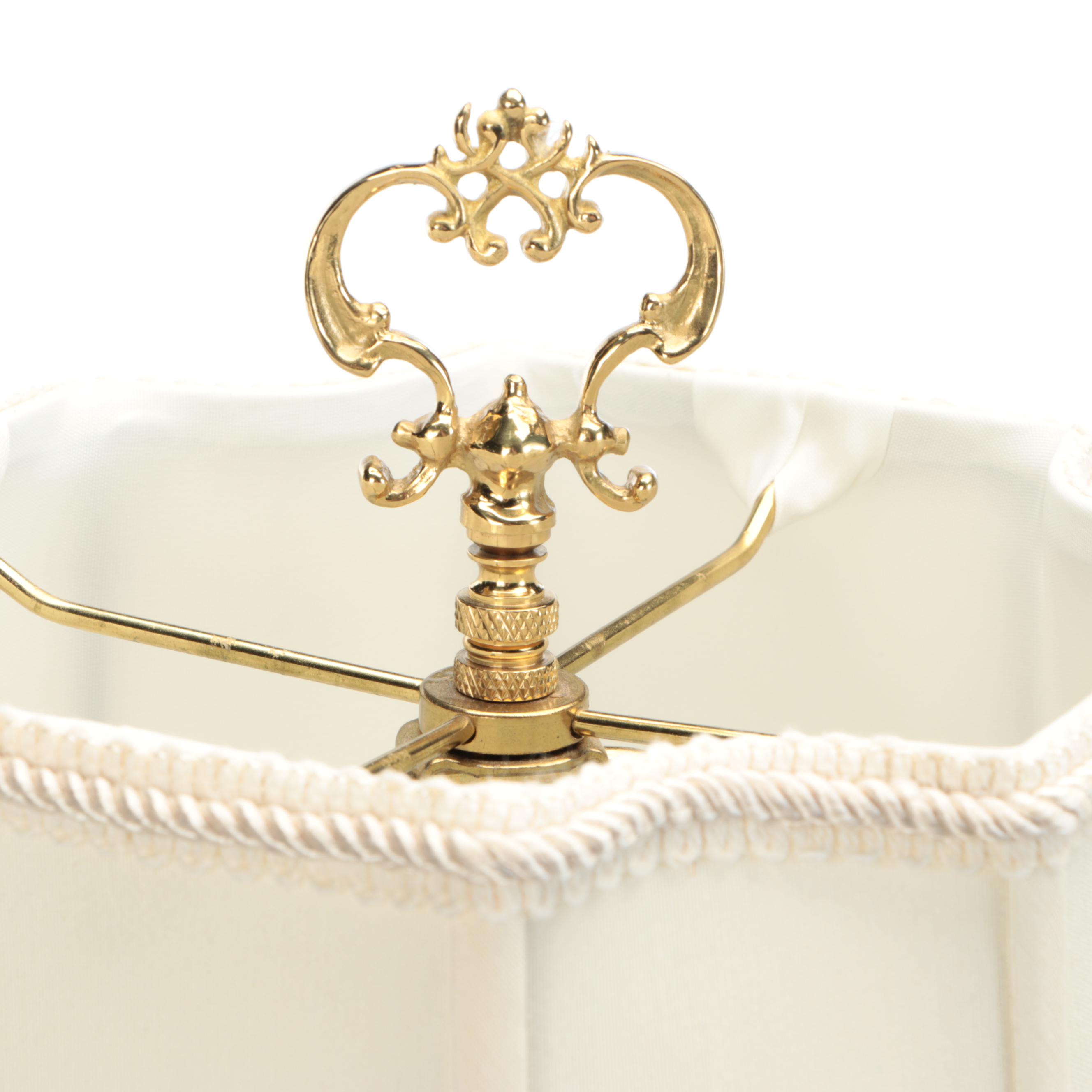 Bradburn Gallery Porcelain Vase Lamps with Lotus Handles & Scalloped Bell Shades