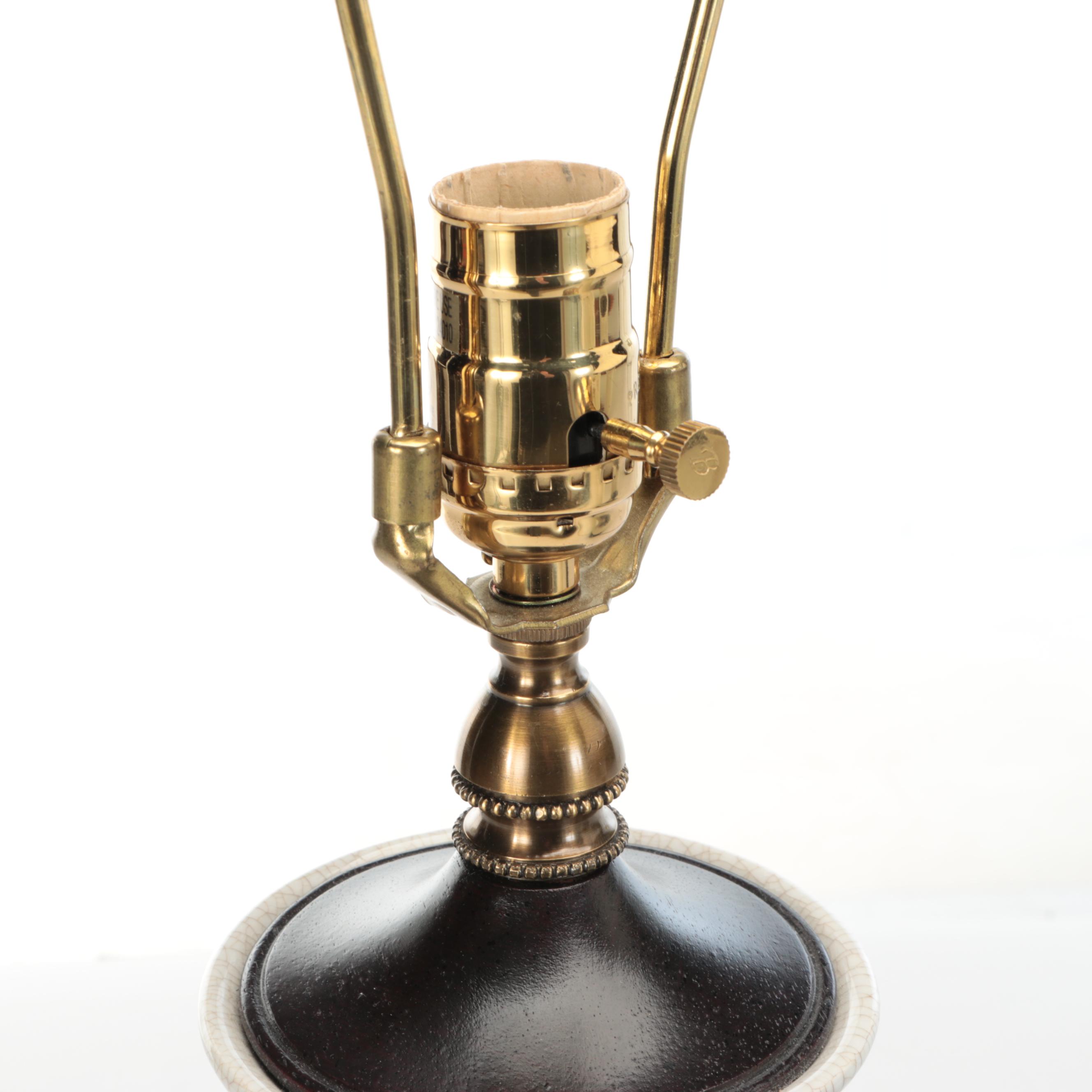 Bradburn Gallery Porcelain Vase Lamps with Lotus Handles & Scalloped Bell Shades