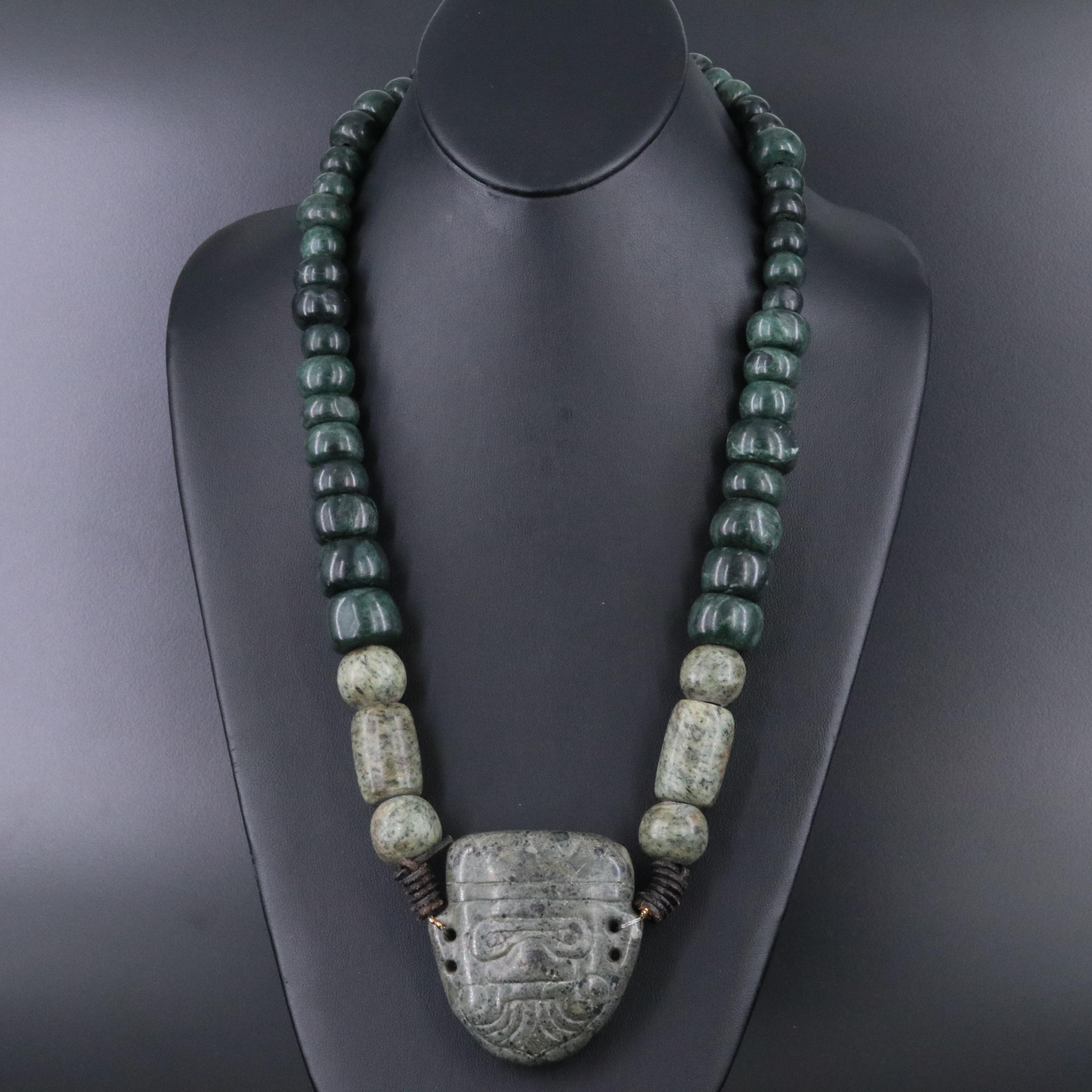 Serpentine Beaded and Carved Necklace