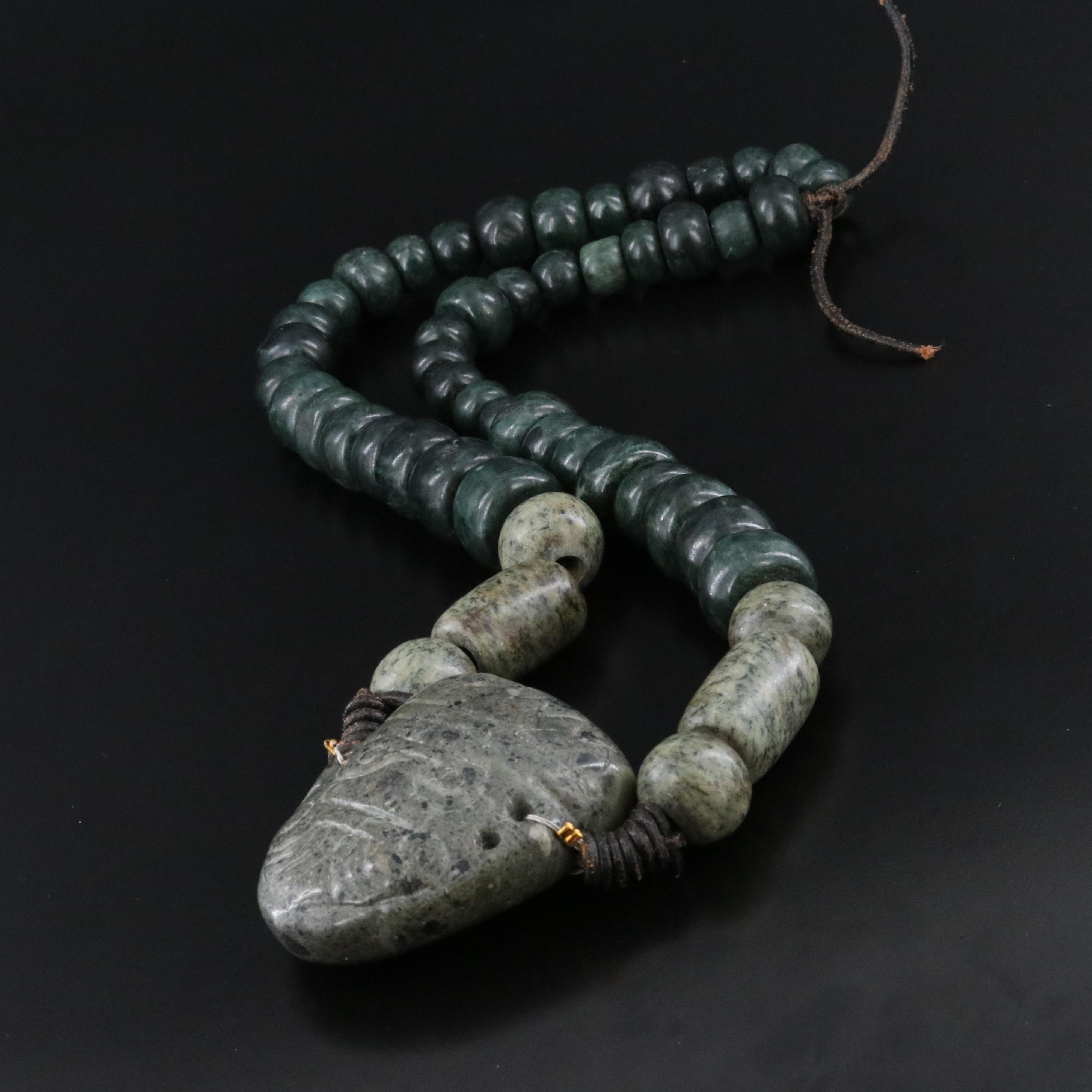 Serpentine Beaded and Carved Necklace