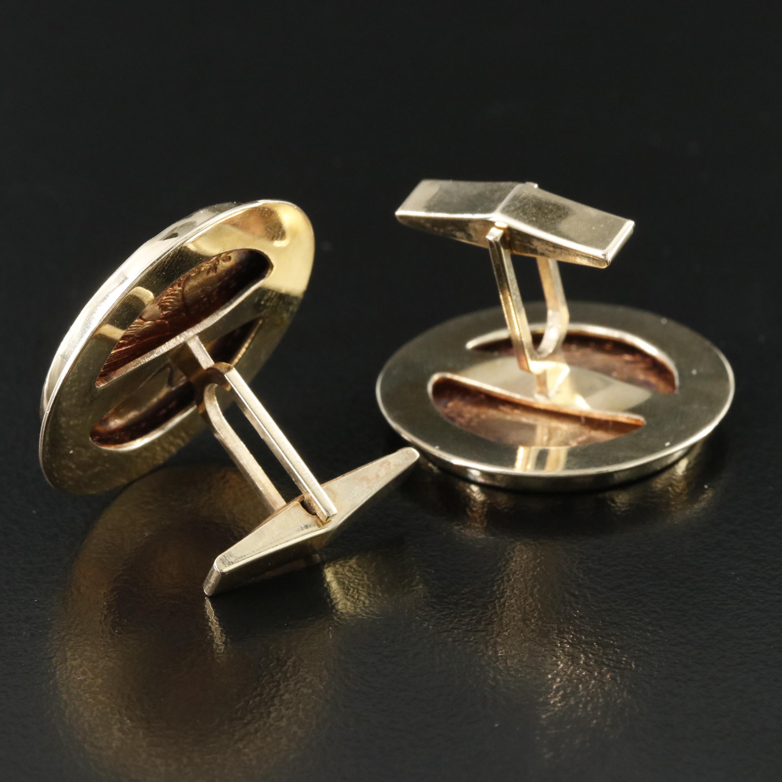 14K Cufflinks with 1908 and 1909 Indian Head $5 Gold Half Eagle Coins