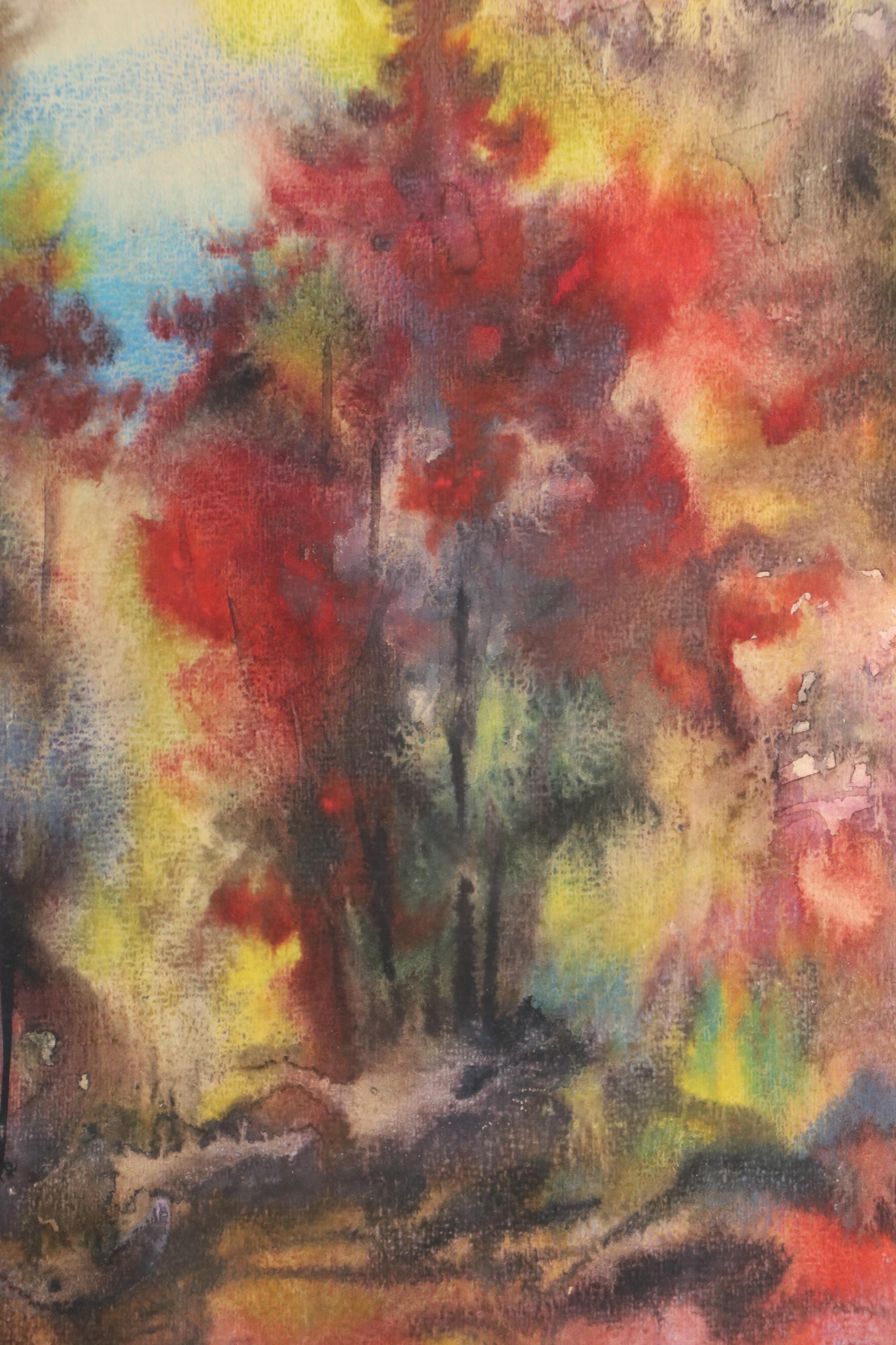 Antanas Petrikonis Forest Landscape Watercolor Painting, Late 20th Century