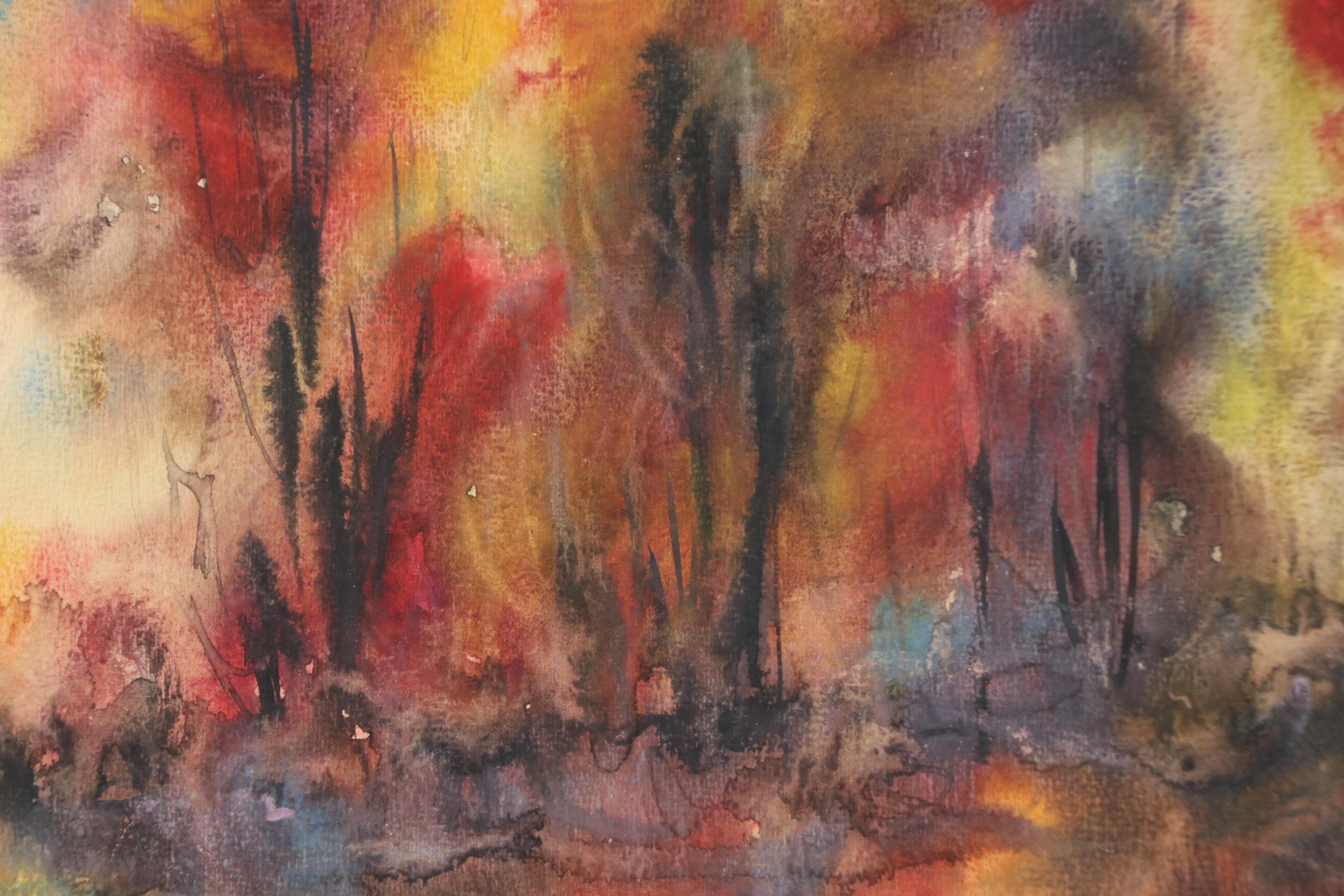 Antanas Petrikonis Forest Landscape Watercolor Painting, Late 20th Century