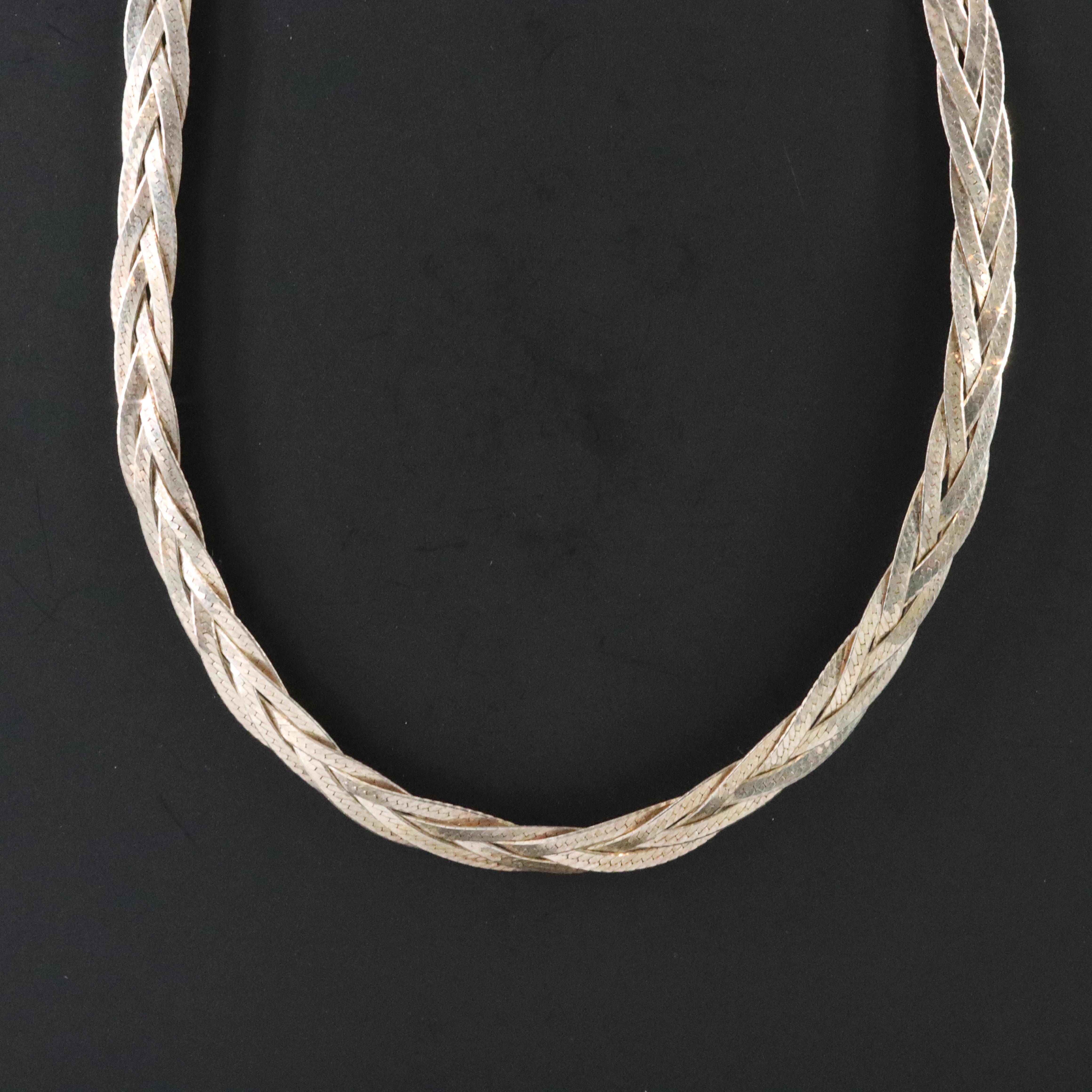 Sterling Braided Herringbone Chain Necklace