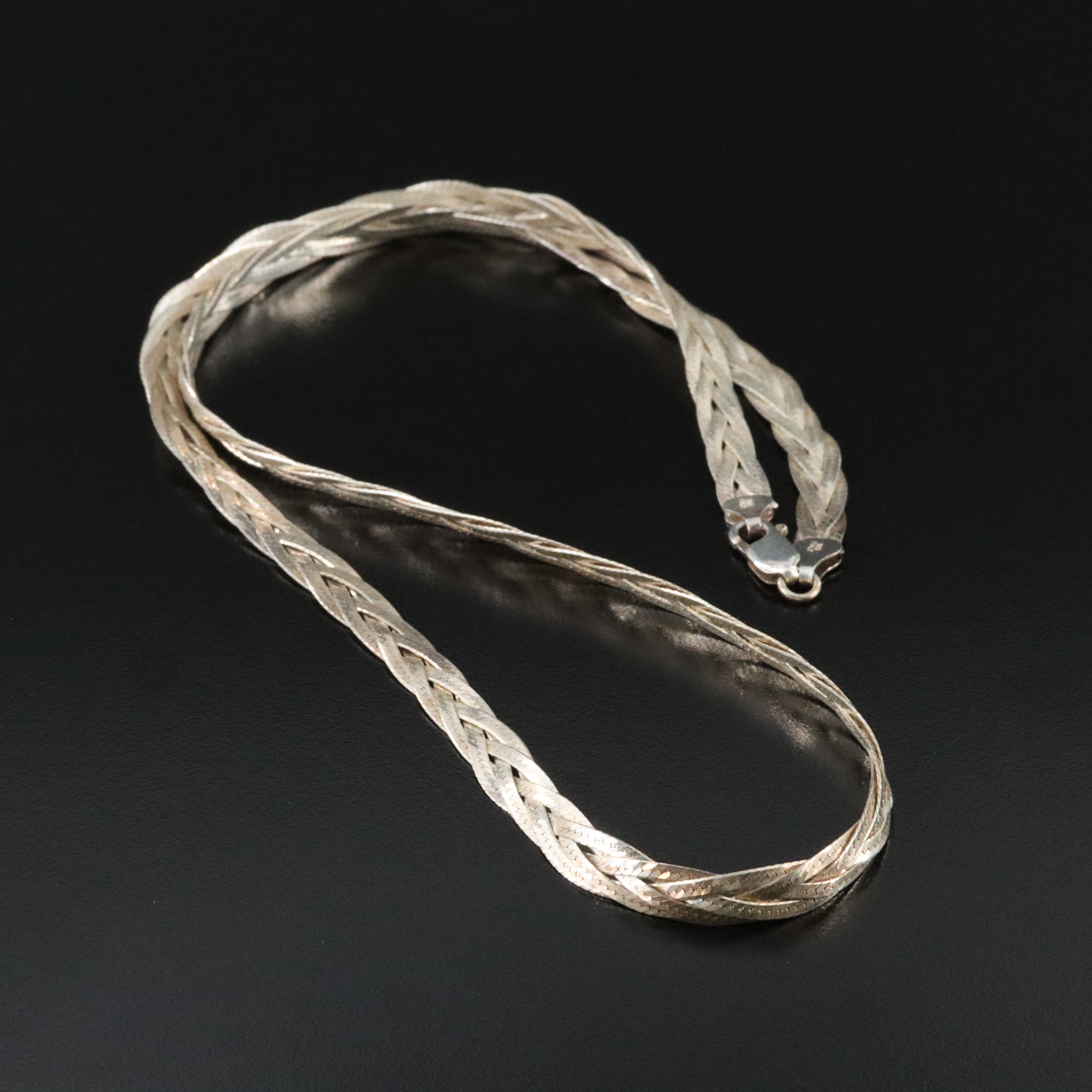 Sterling Braided Herringbone Chain Necklace