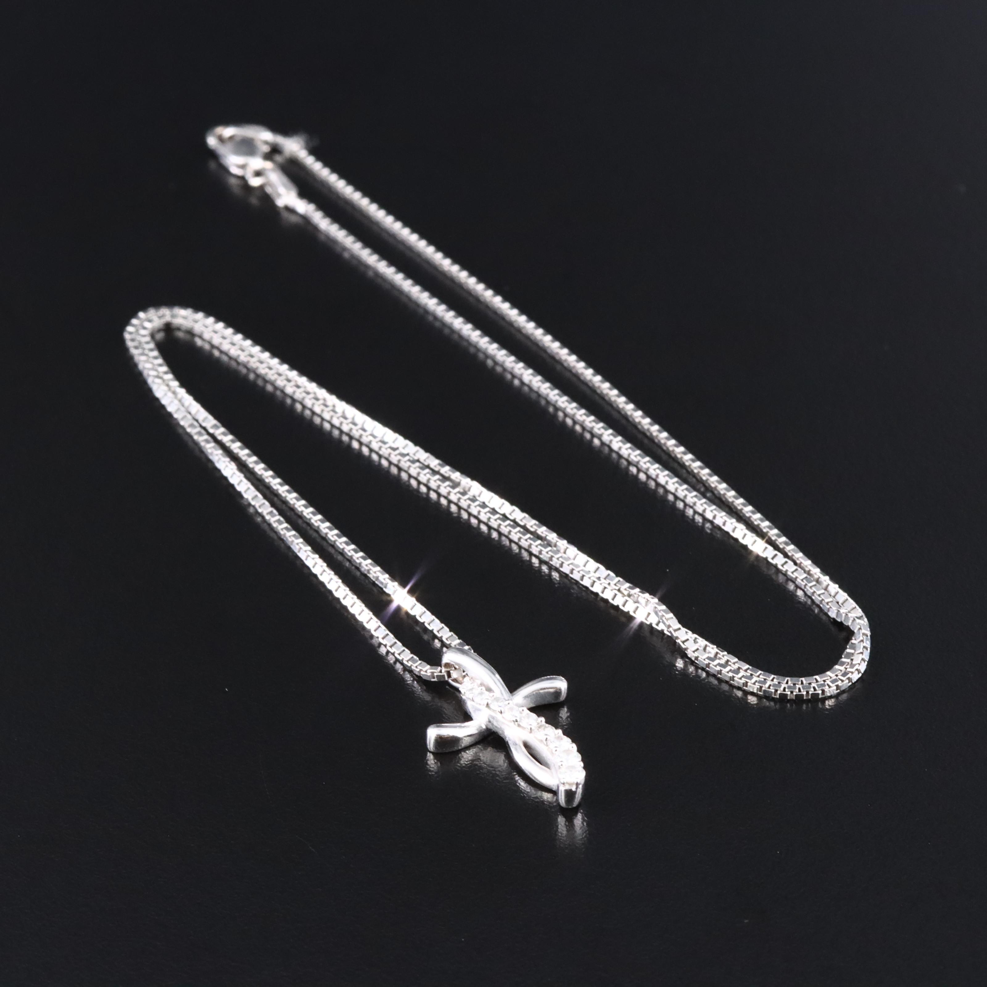 14K 0.16 CTW Diamond Cross Pendant Necklace