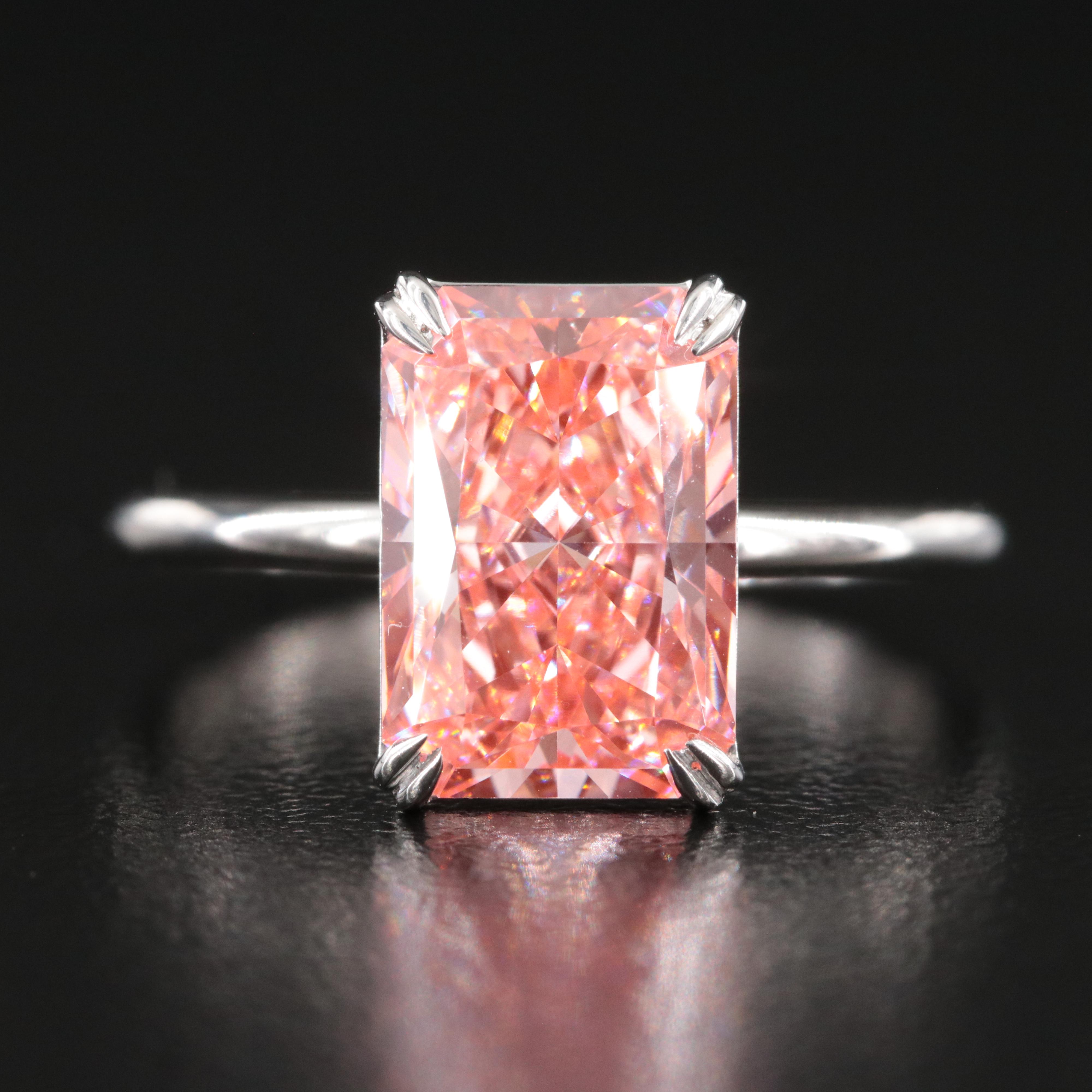 Platinum 3.15 CT Lab Grown Fancy Pink Diamond Solitaire Ring with IGI Report