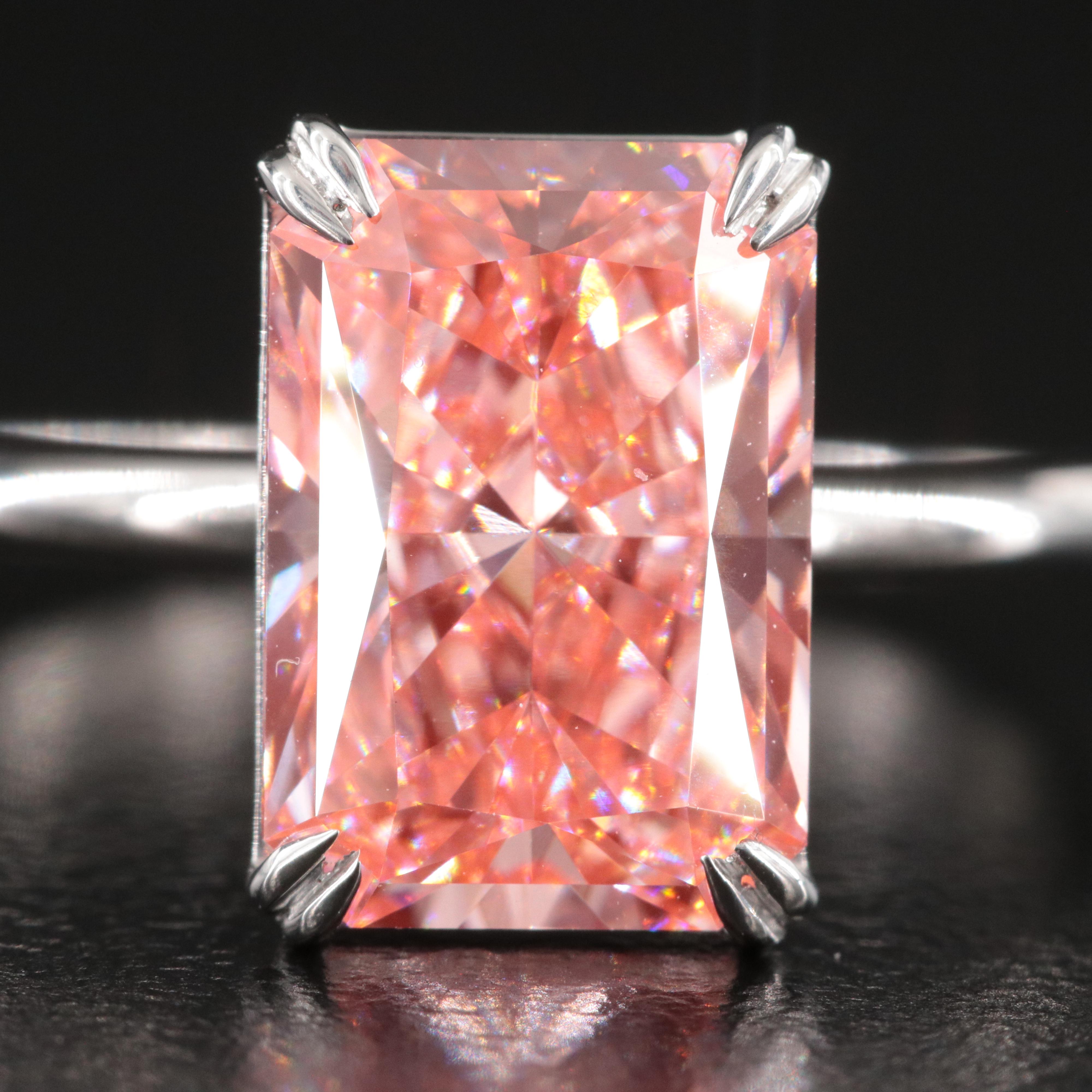 Platinum 3.15 CT Lab Grown Fancy Pink Diamond Solitaire Ring with IGI Report