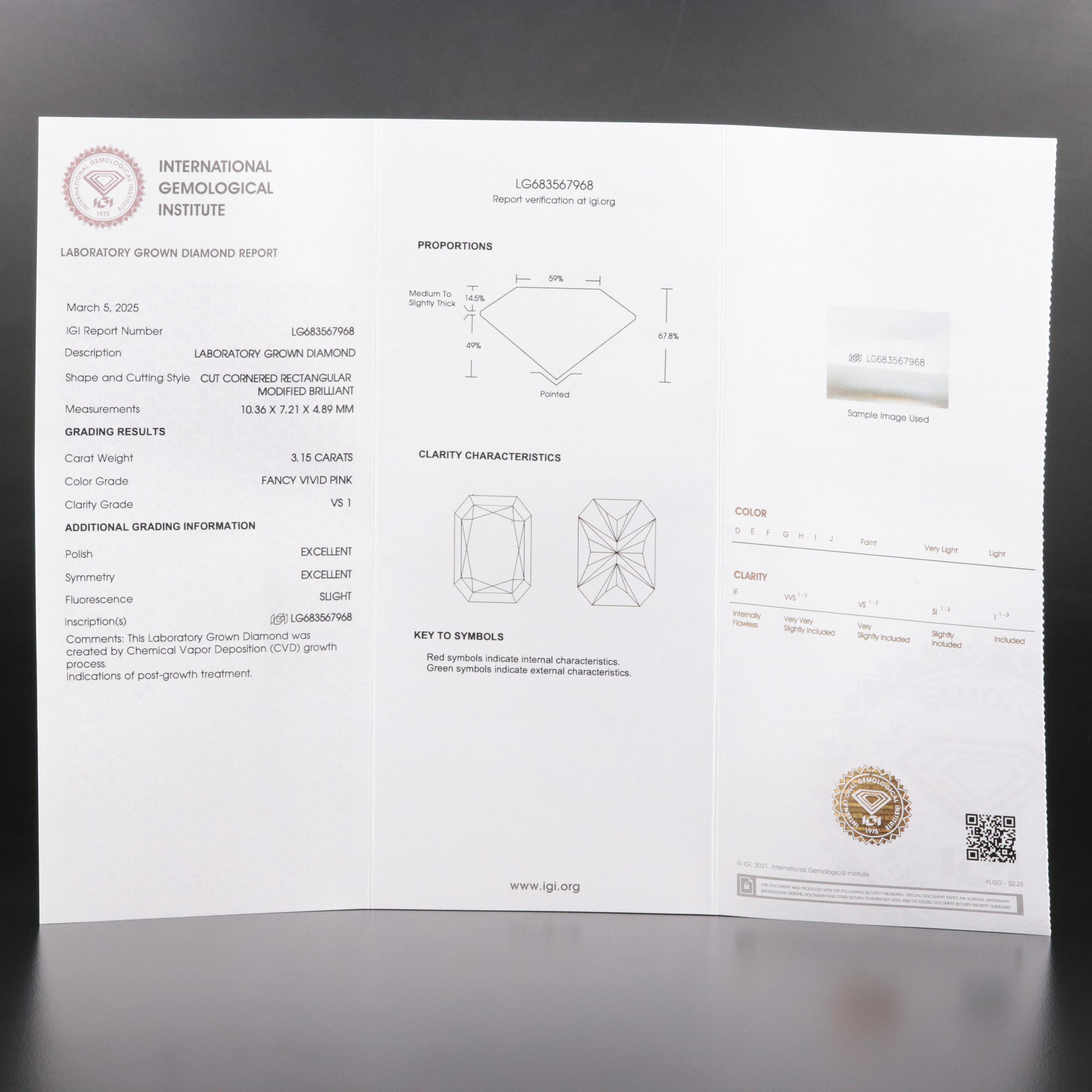 Platinum 3.15 CT Lab Grown Fancy Pink Diamond Solitaire Ring with IGI Report