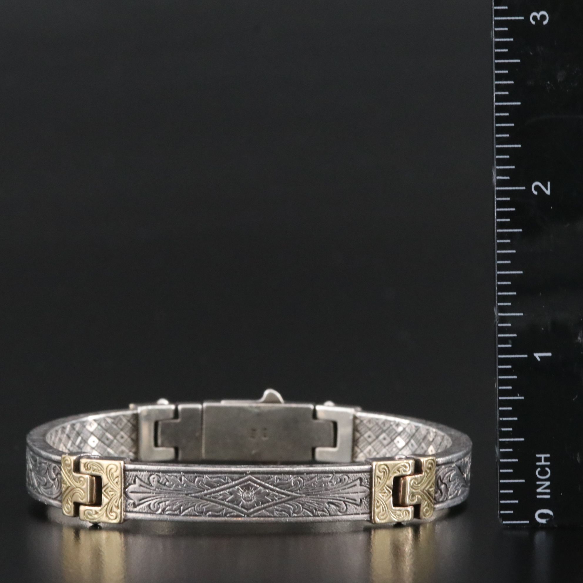 Konstantino 950 Silver and 18K Engraved Acanthus Pattern Panel Bracelet