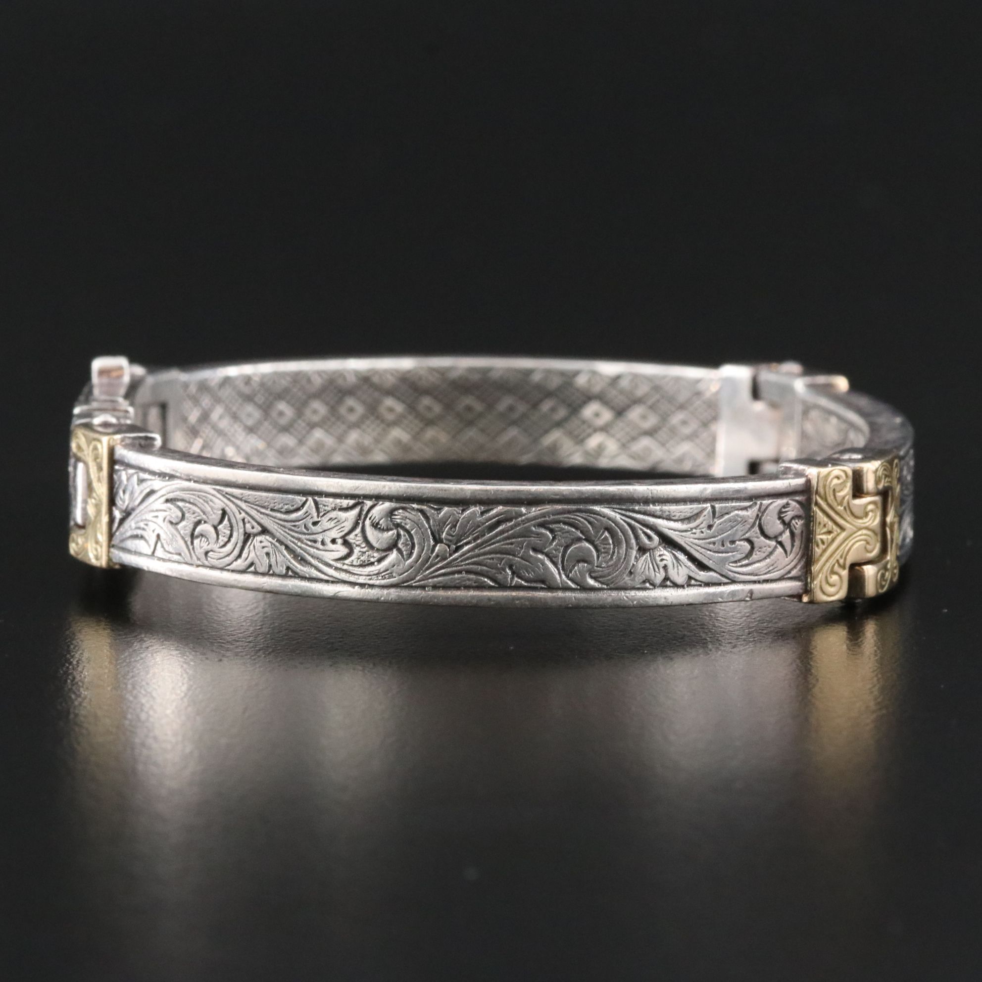 Konstantino 950 Silver and 18K Engraved Acanthus Pattern Panel Bracelet
