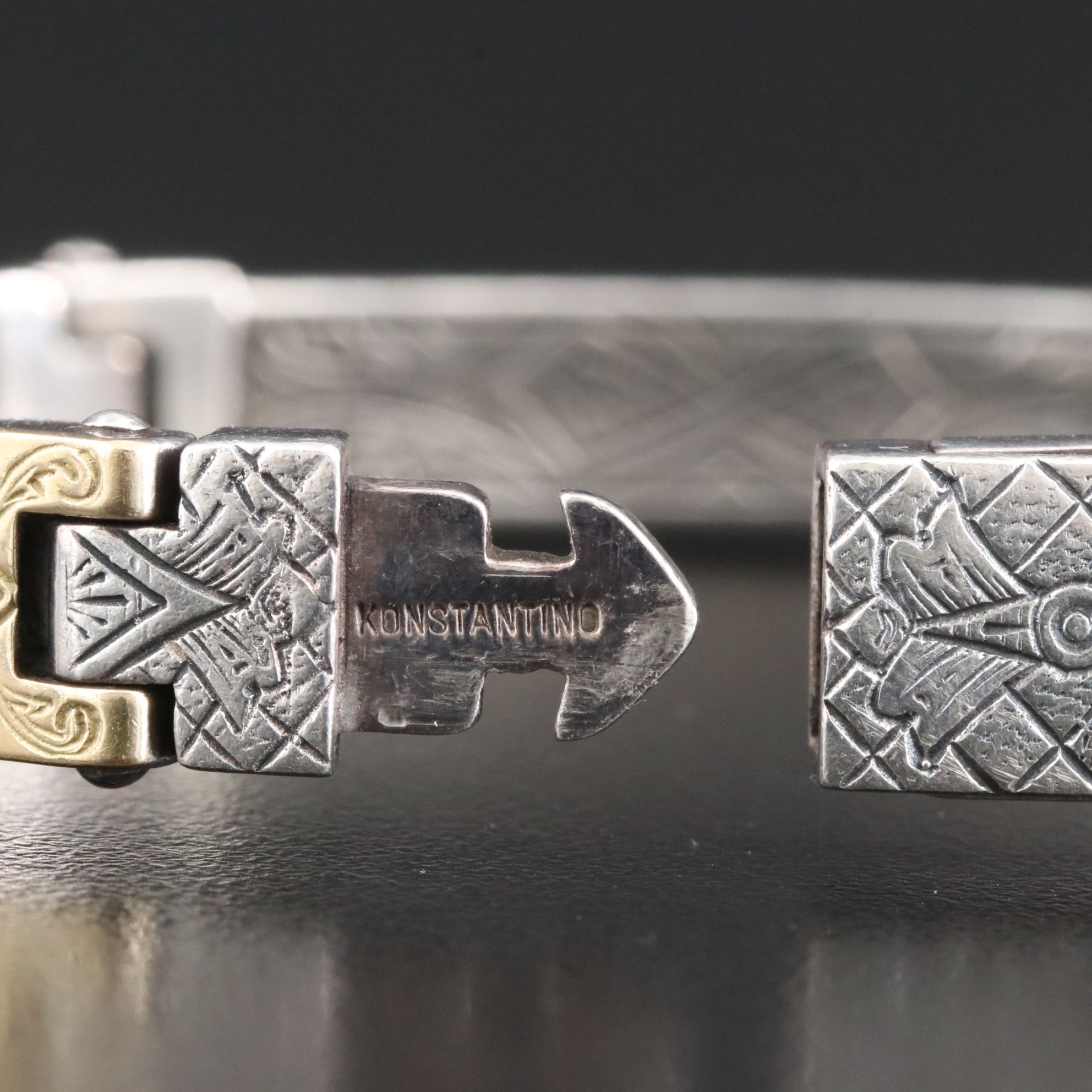 Konstantino 950 Silver and 18K Engraved Acanthus Pattern Panel Bracelet