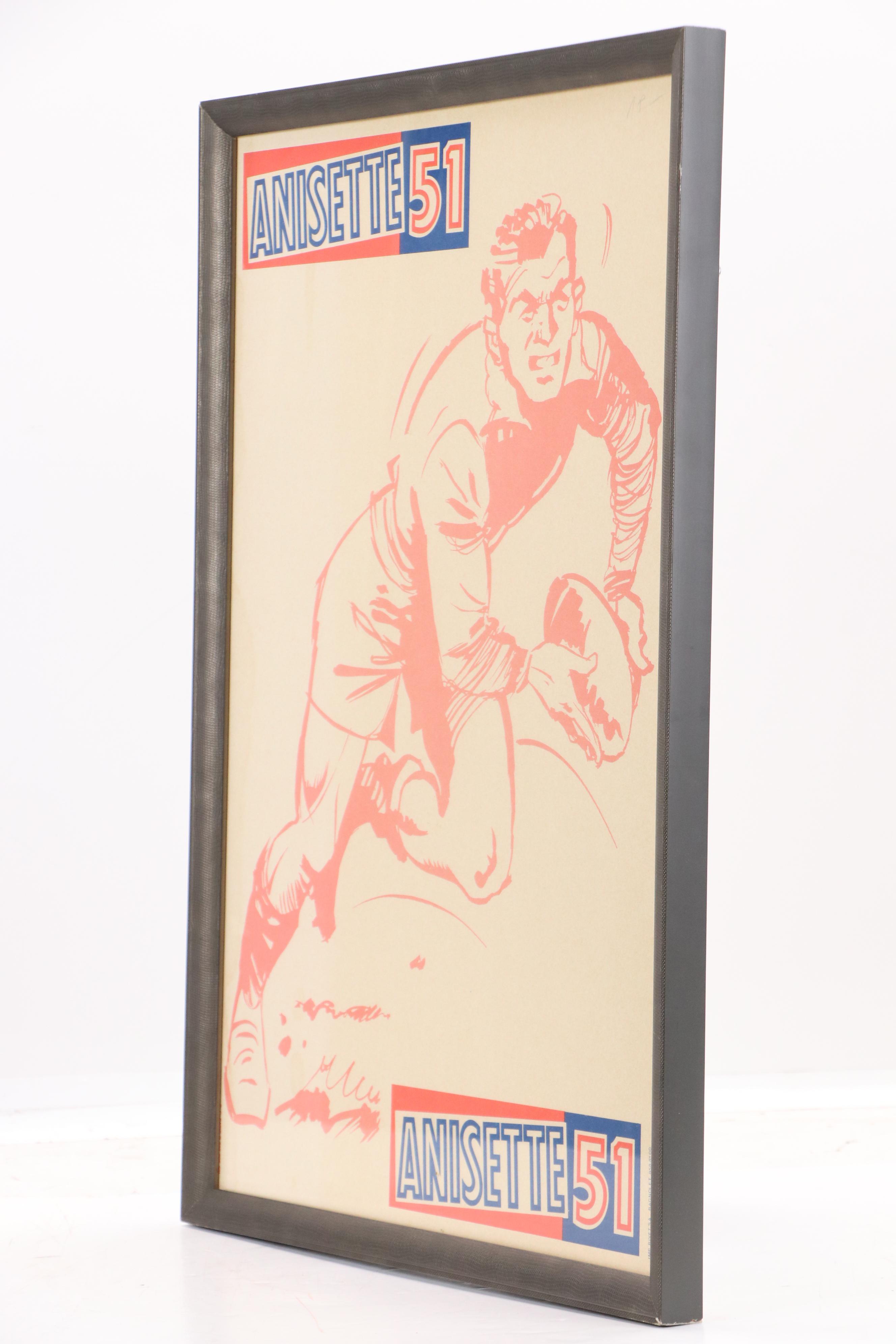 Halftone Advertisement for Anisette 51 with Rugby Player, Circa 1950