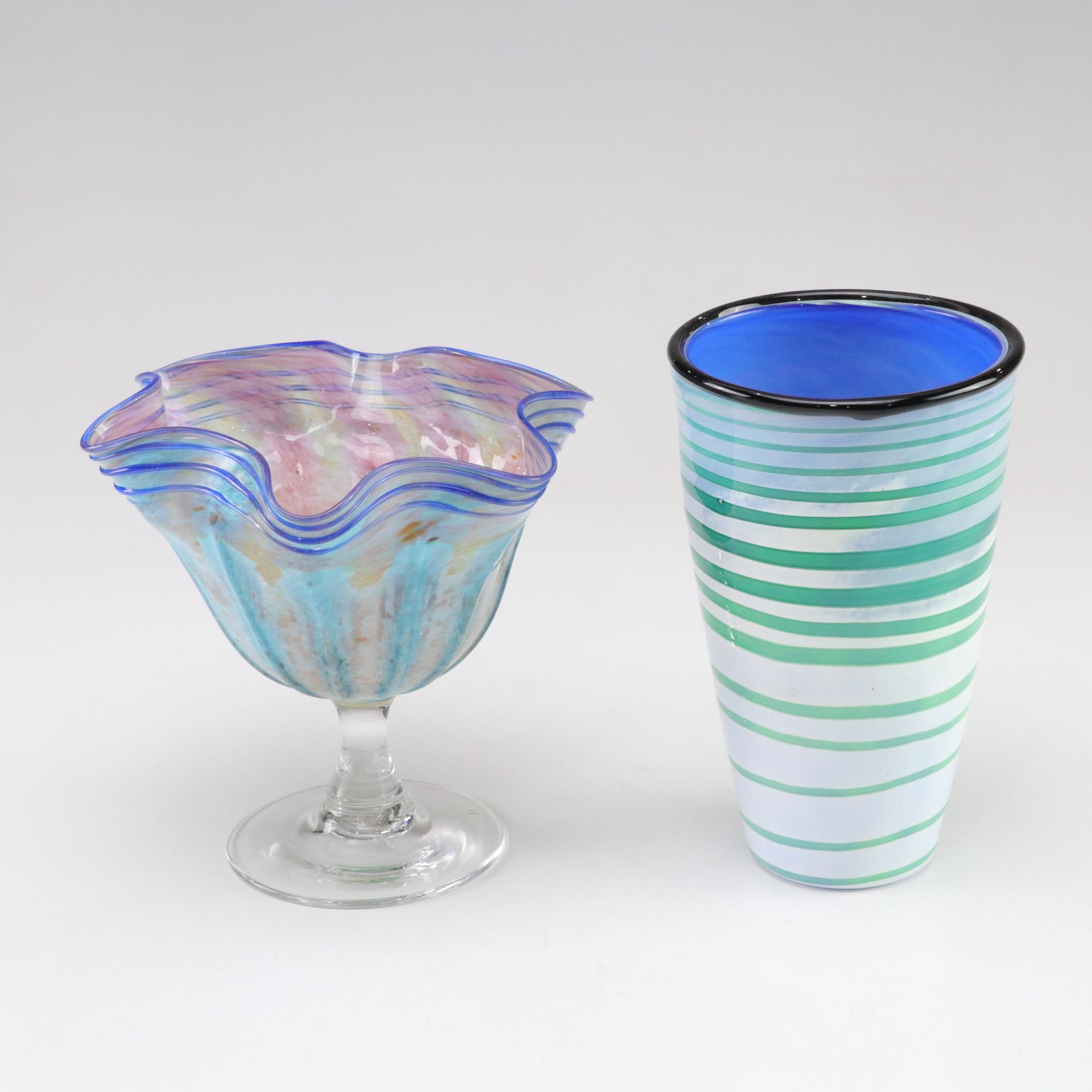 Murano Glass Color Swirl Compote & Other Blown Glassware