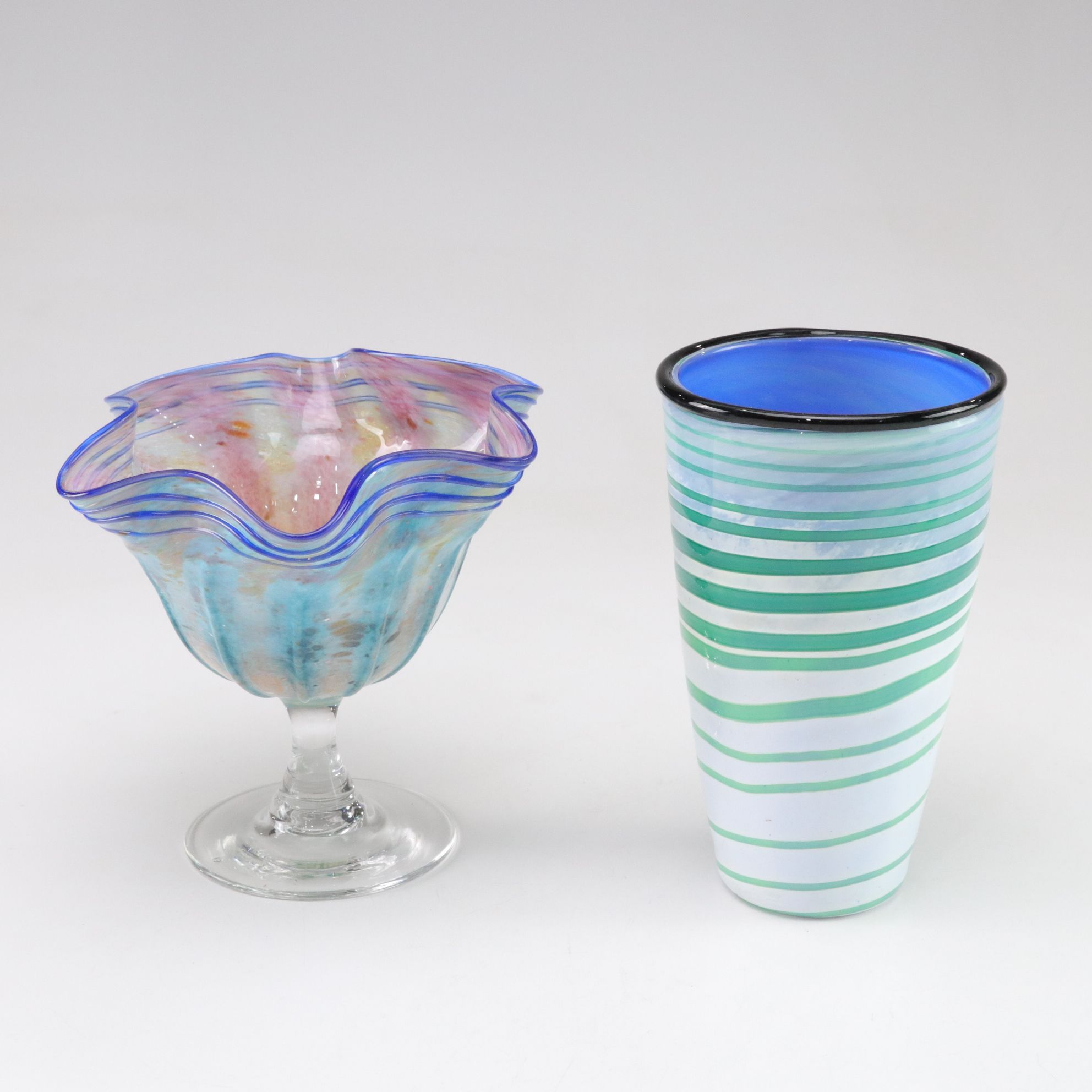 Murano Glass Color Swirl Compote & Other Blown Glassware