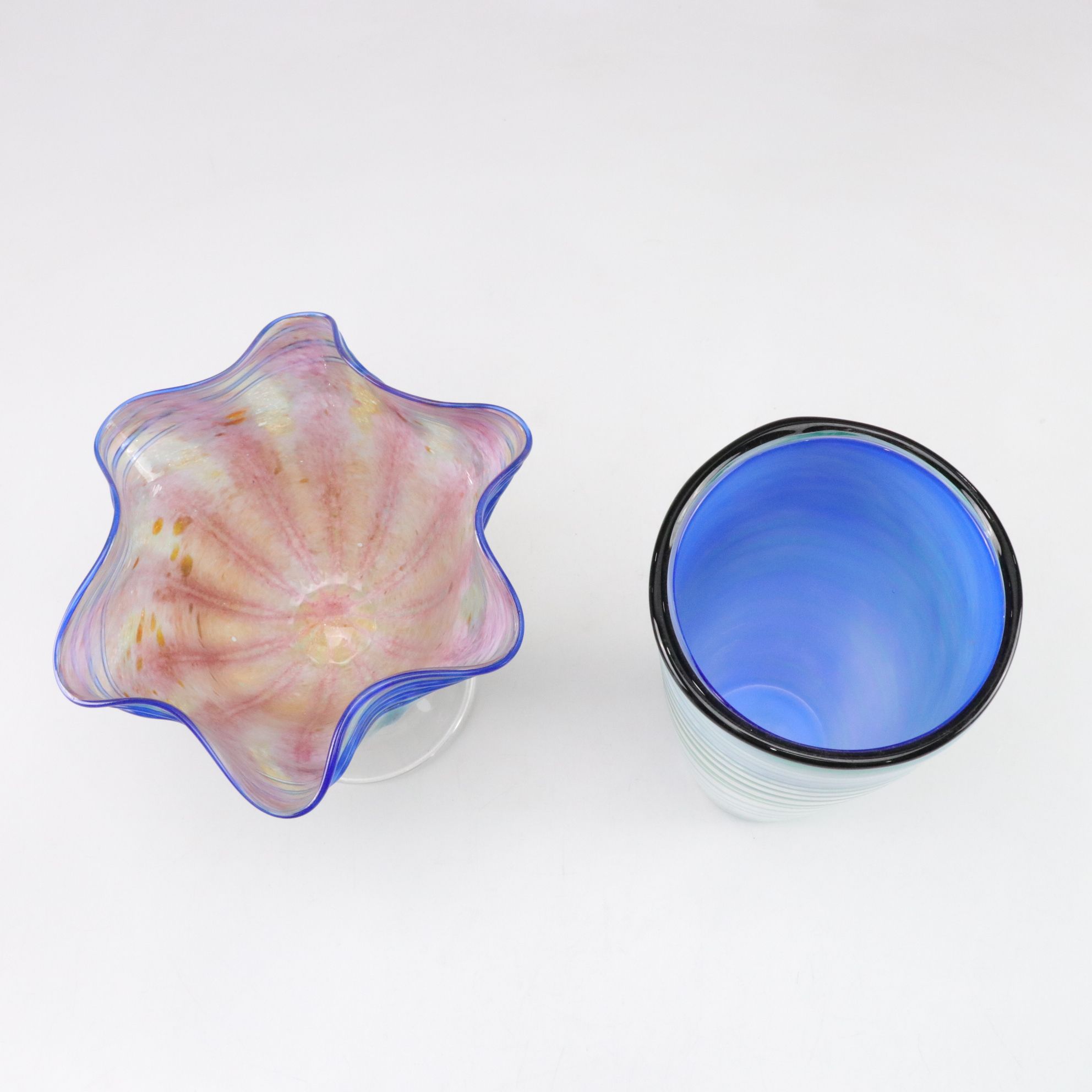 Murano Glass Color Swirl Compote & Other Blown Glassware