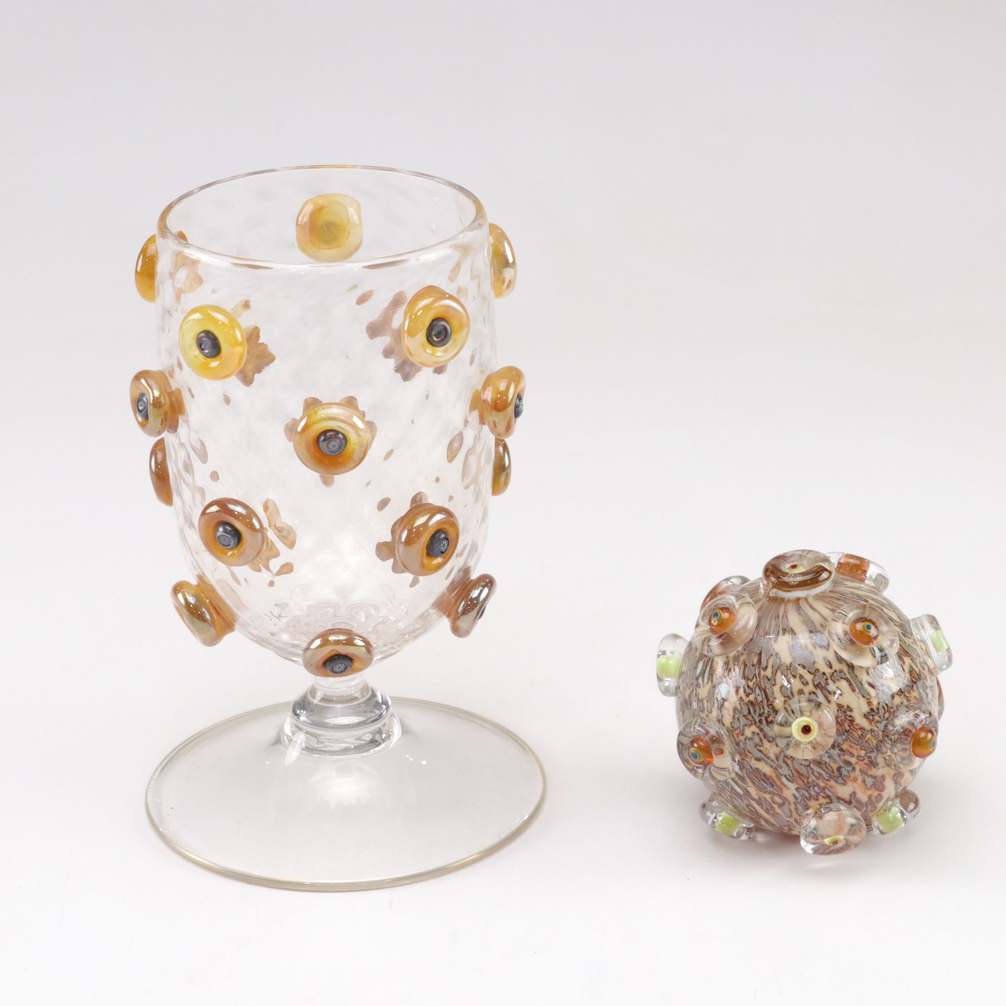 Murano Glass Color Swirl Compote & Other Blown Glassware