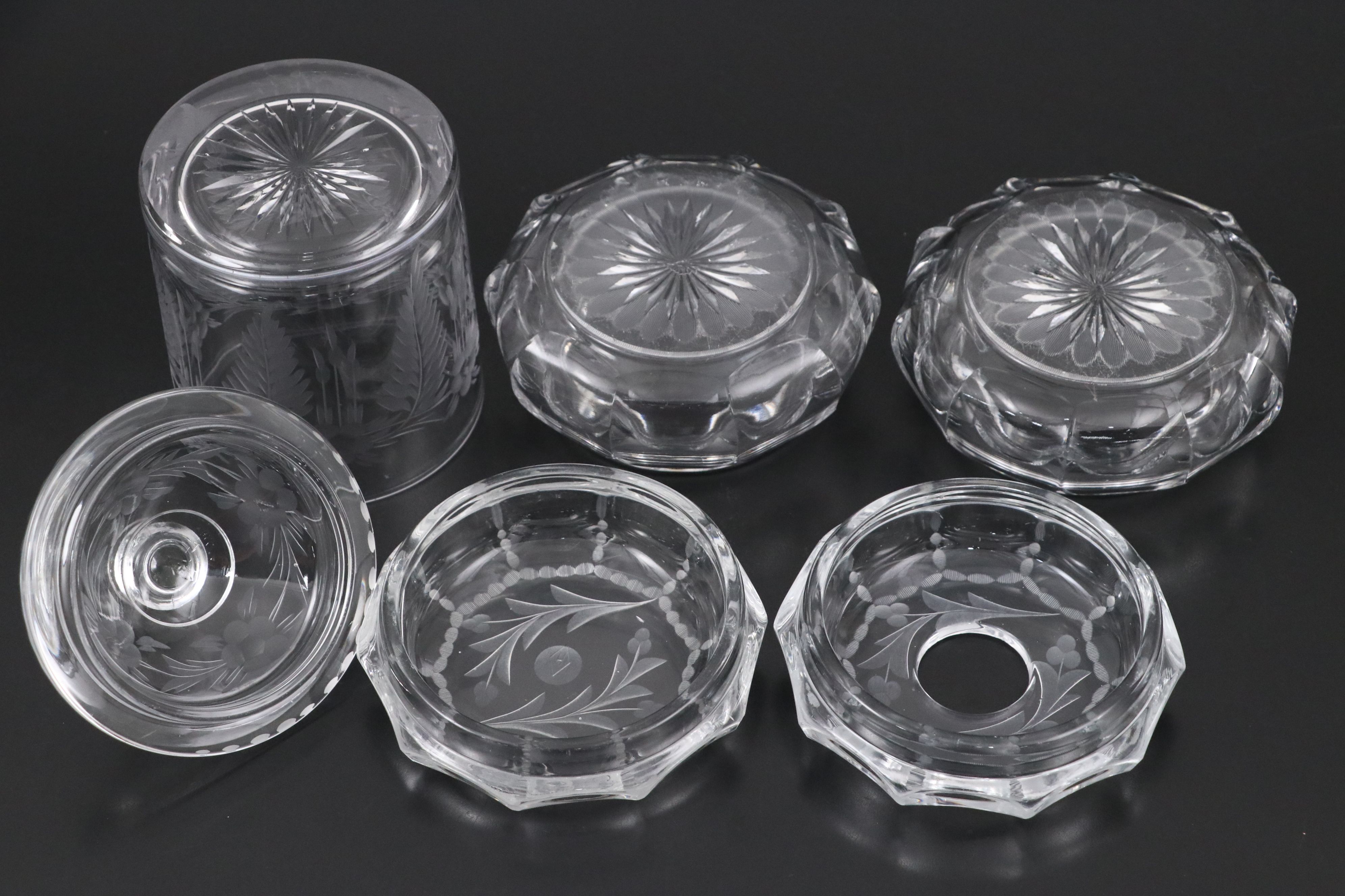 Heisey Glass Cosmetic Jar, Hair Receiver, and Lidded Jar, Early to Mid-20th C.