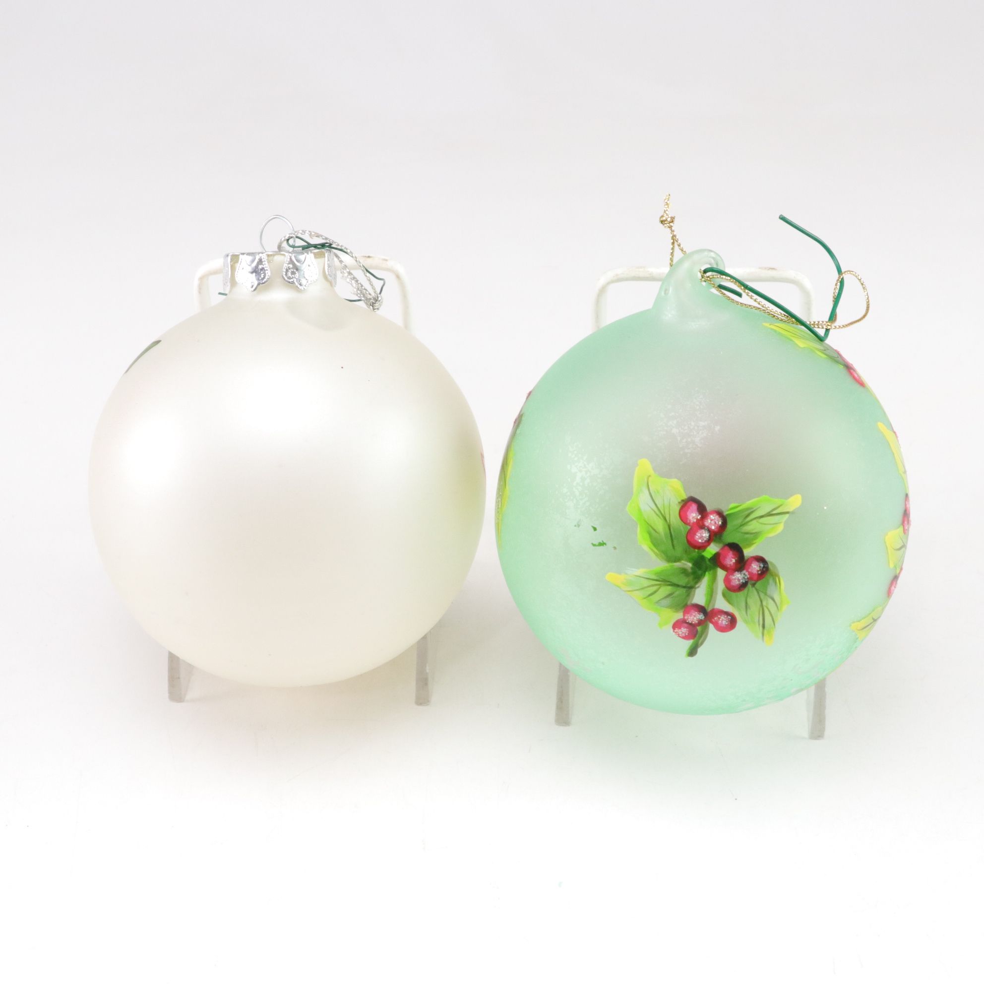 Hand-Blown Painted Cardinal Ornament with More Creme & Gold Christmas Ornaments
