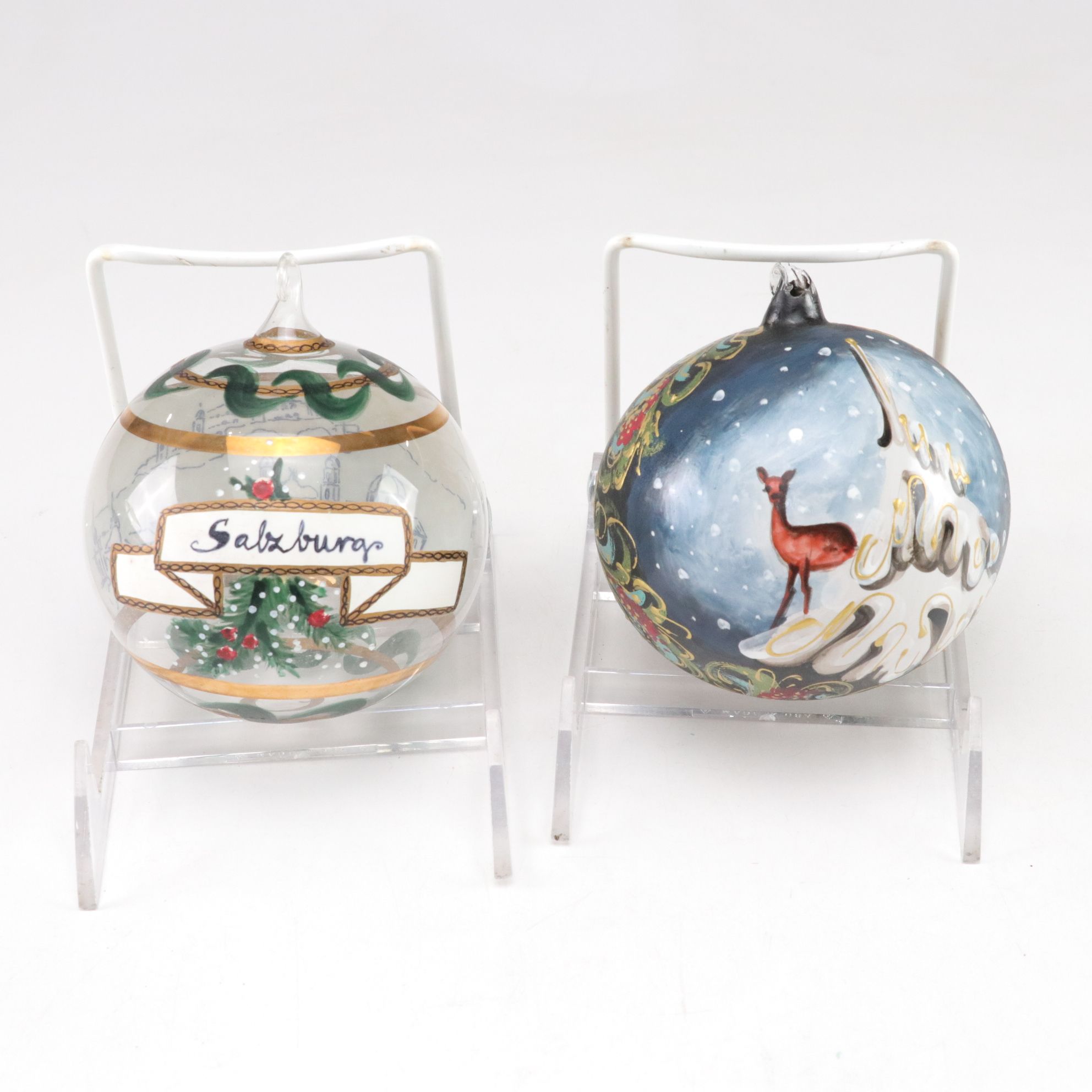 Hand-Blown Painted Cardinal Ornament with More Creme & Gold Christmas Ornaments