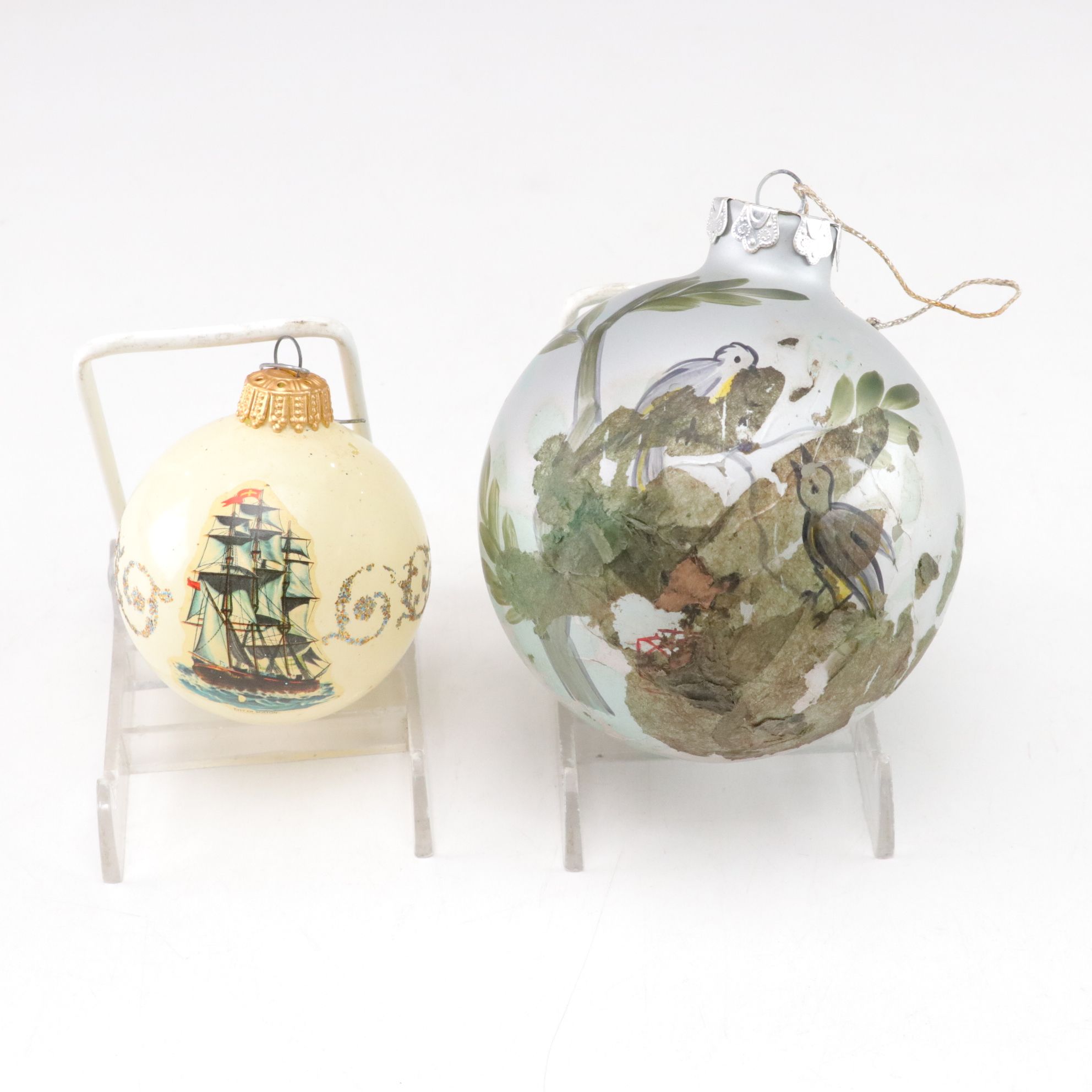 Hand-Blown Painted Cardinal Ornament with More Creme & Gold Christmas Ornaments